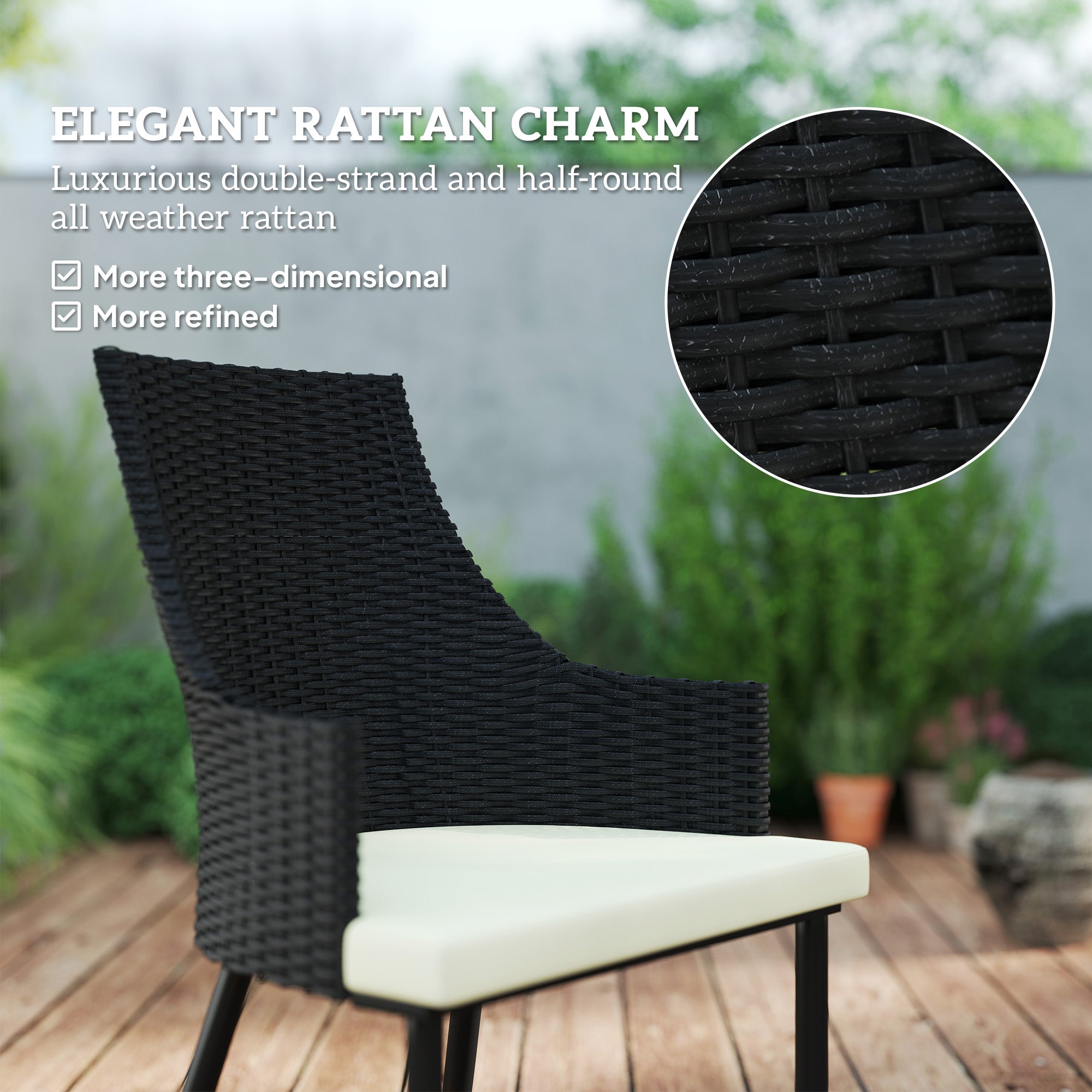 Outsunny 6 Seater Rattan Dining Set with Cushions, Garden Furniture Set with Armchairs, Rectangle Slatted Table Top, Steel Frame, Parasol Hole, Wicker Outdoor Furniture for Patio, Balcony, Cream White - North Peak Garden Furniture
