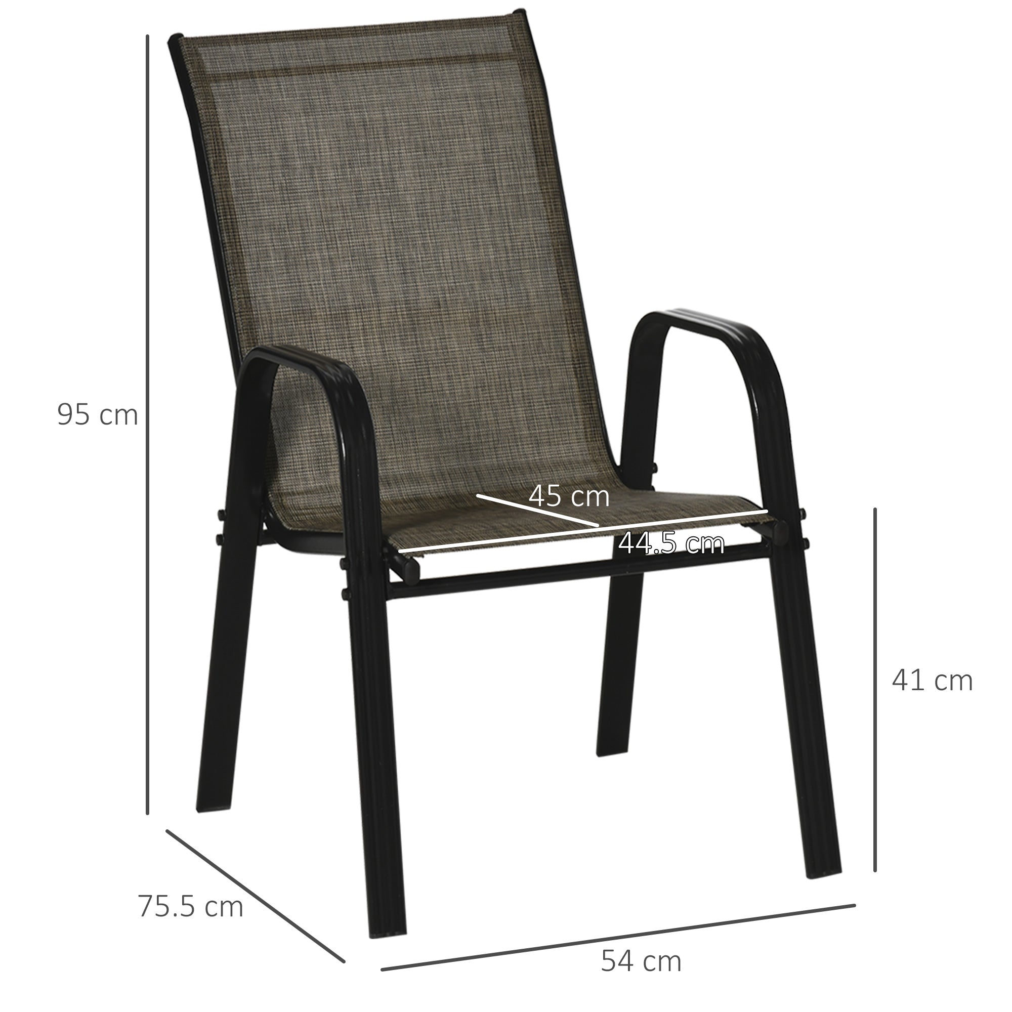 Outsunny Set of Four Stackable Mesh Seat Chairs - Mixed Brown - North Peak Garden Furniture