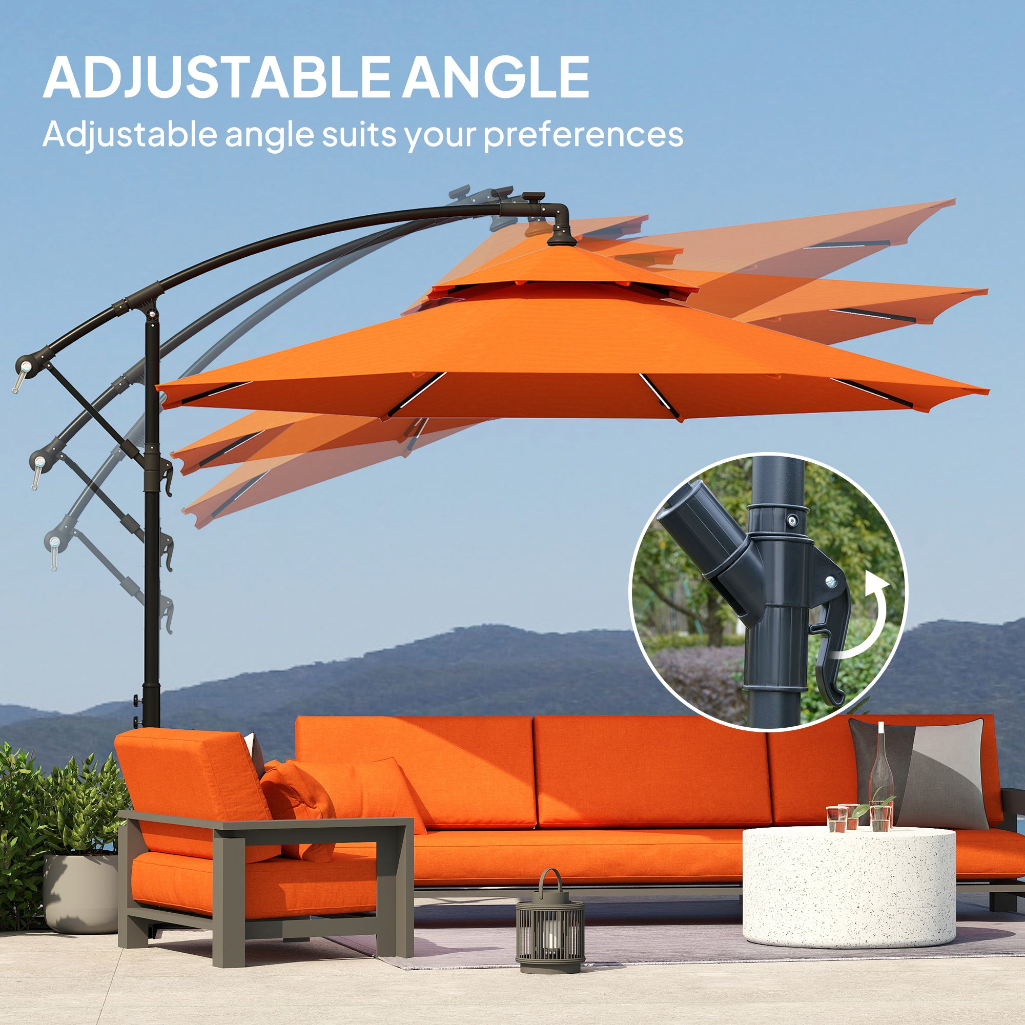 Outsunny 3m LED Light Overhanging Parasol - Orange - North Peak Garden Furniture