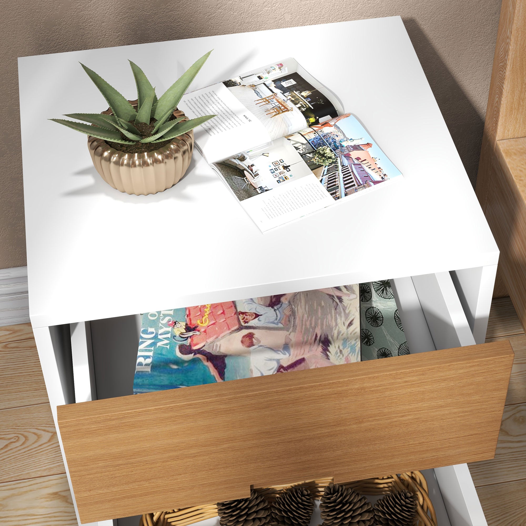 HOMCOM Wood Effect Wto-Drawer Bedside Table - Brown/White - North Peak Garden Furniture