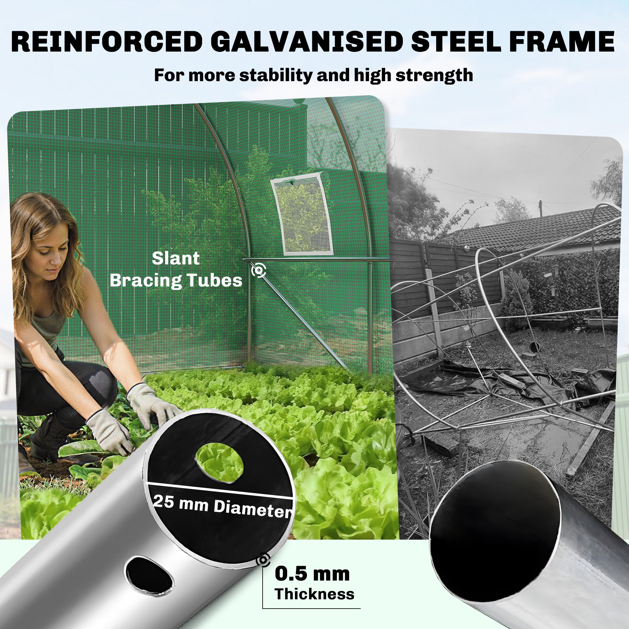 Outsunny 3 x 4 m Walk-in Polytunnel Greenhouse with Hinged Door and 8 Roll Up Mesh Windows, Garden Tunnel Warm House Tent, Green