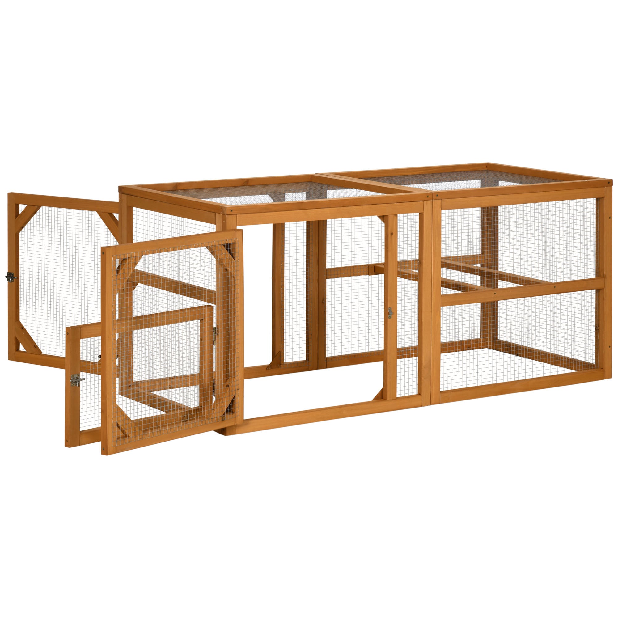 PawHut Wooden Chicken Coop with Perches, Doors, Combinable Design, for 2-4 Chickens - Natural Wood Colour