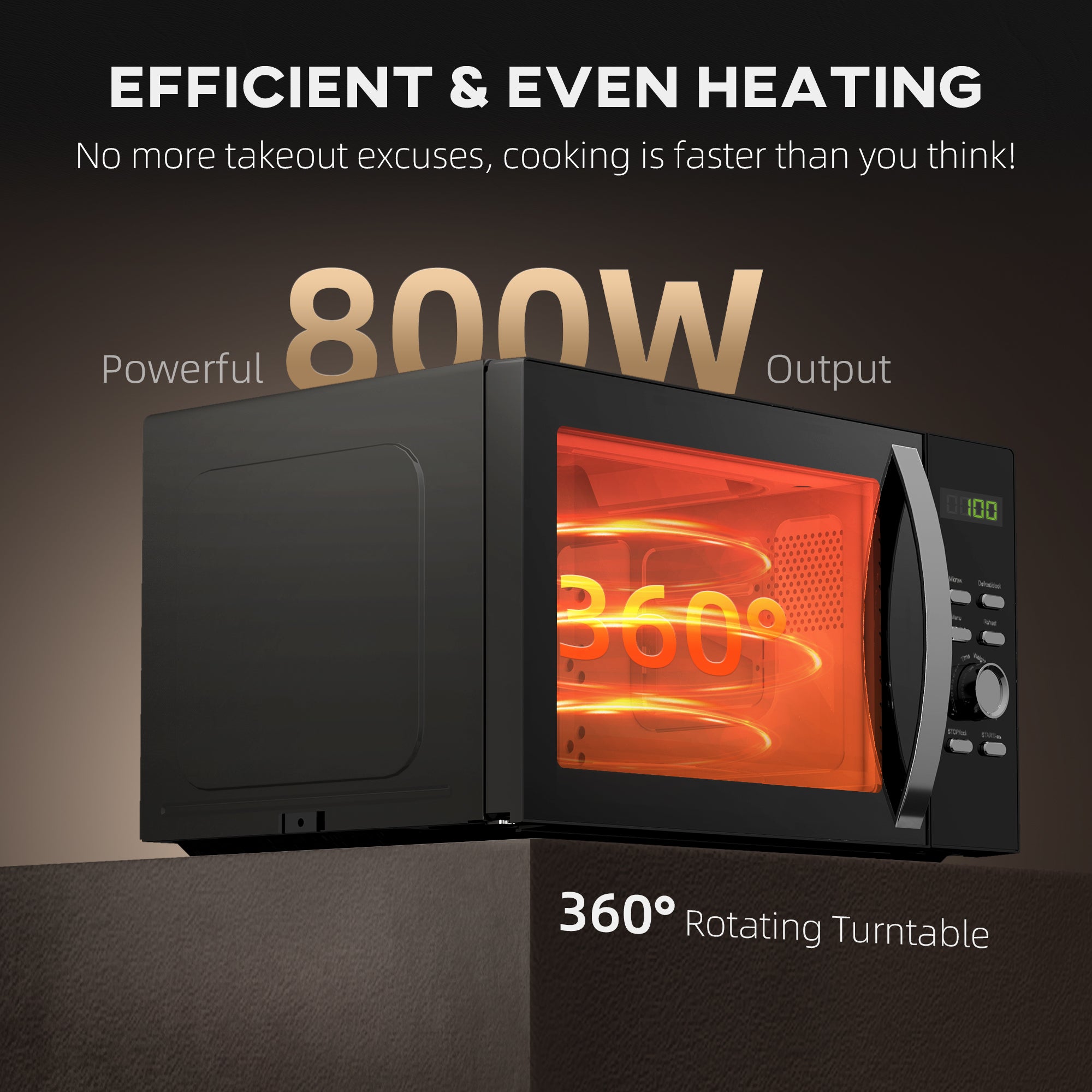 HOMCOM 23L 800W Microwave Oven, Digital Solo Microwave with 5 Power Levels, Automatic Defrost, 8 Auto Cook Menus, 60 Minutes Timer, Clock, Easy Clean, Small Black Microwave - North Peak Garden Furniture