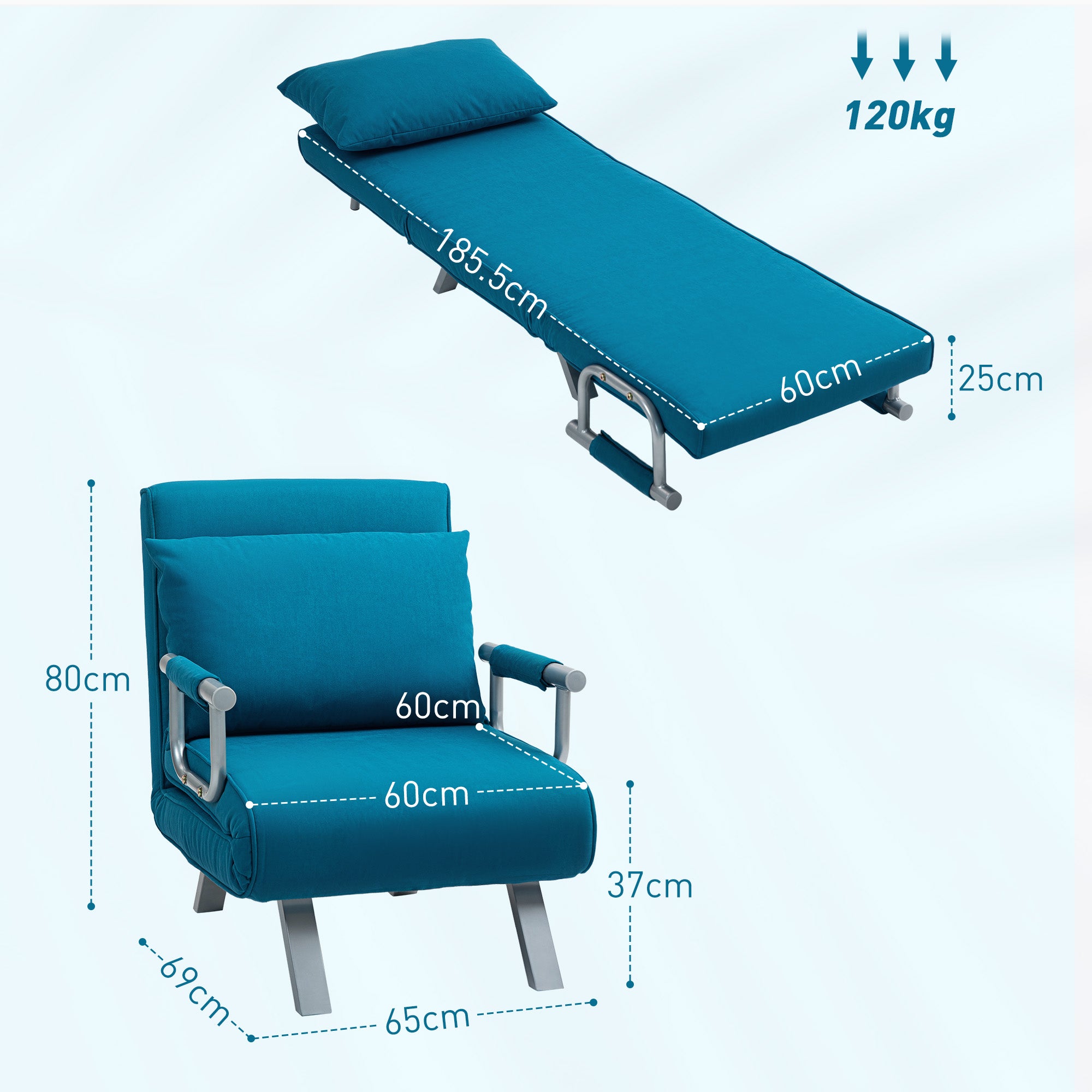 HOMCOM 4-in-1 Faux Suede Chair Bed - Blue - North Peak Garden Furniture