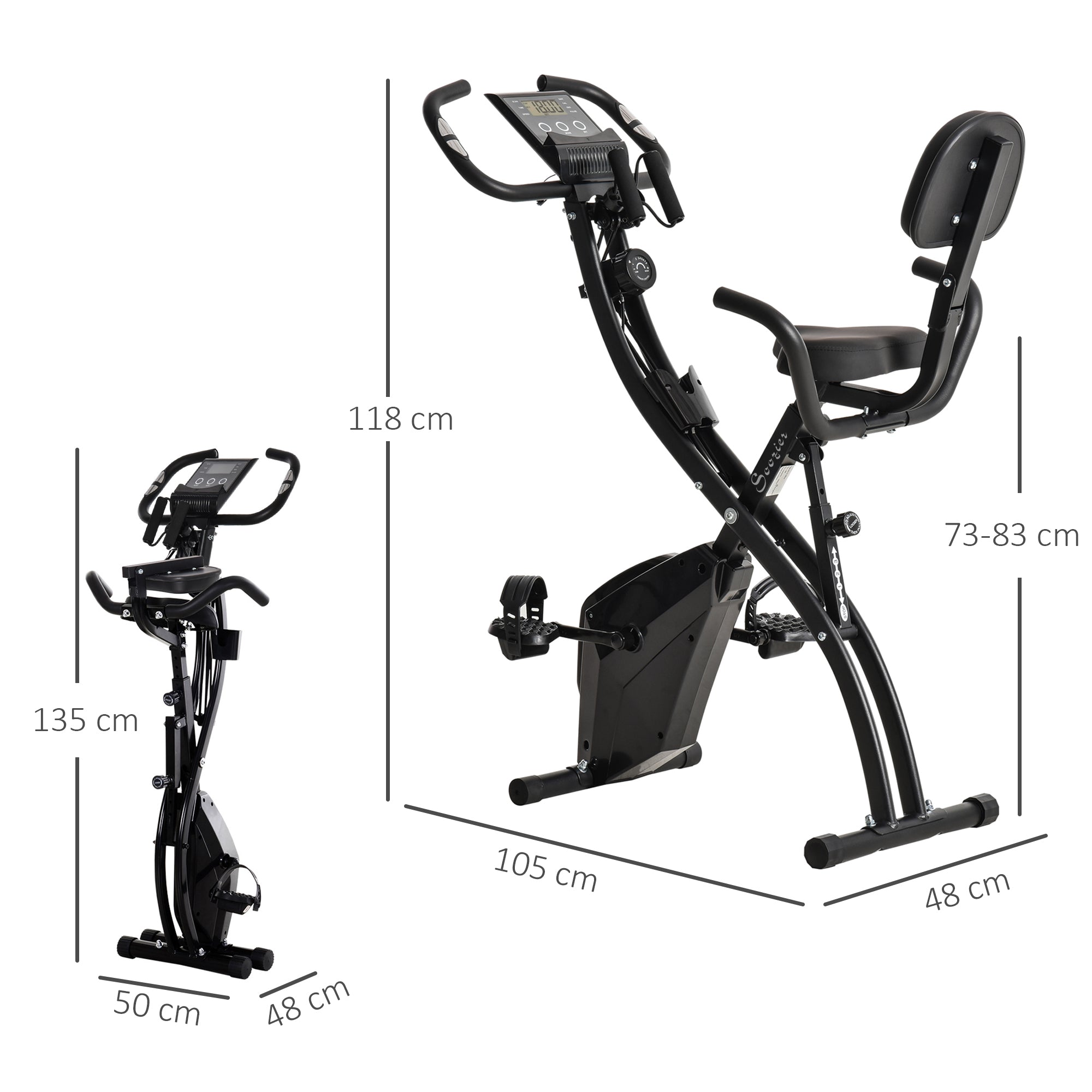 HOMCOM 2-in-1 Folding Exercise Bike with 8-Level Magnetic Resistance, Arm Resistance Band, Pulse Sensor, Black - North Peak Garden Furniture