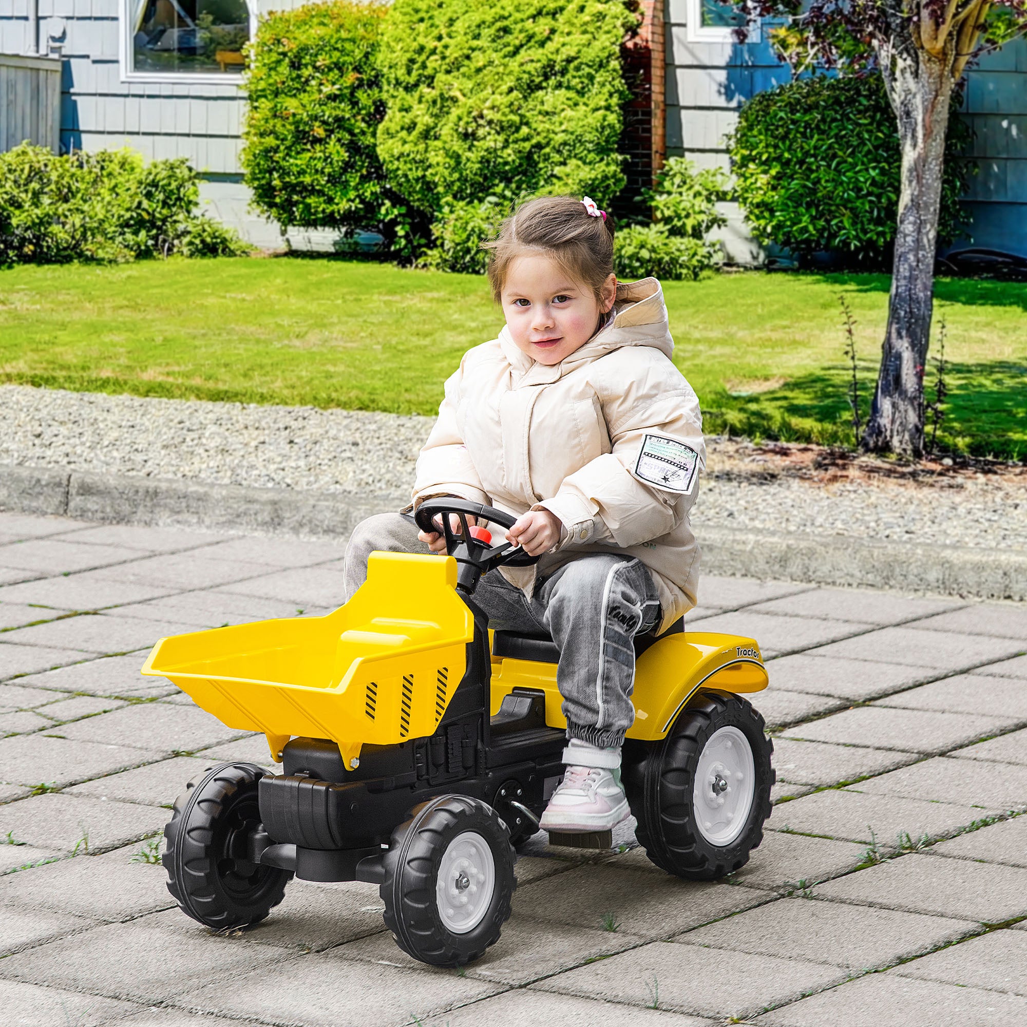 HOMCOM Kids Ride on Tractor No Power Pedal Go Kart with Manual Control Bucket for 3-6 Years Old - North Peak Garden Furniture