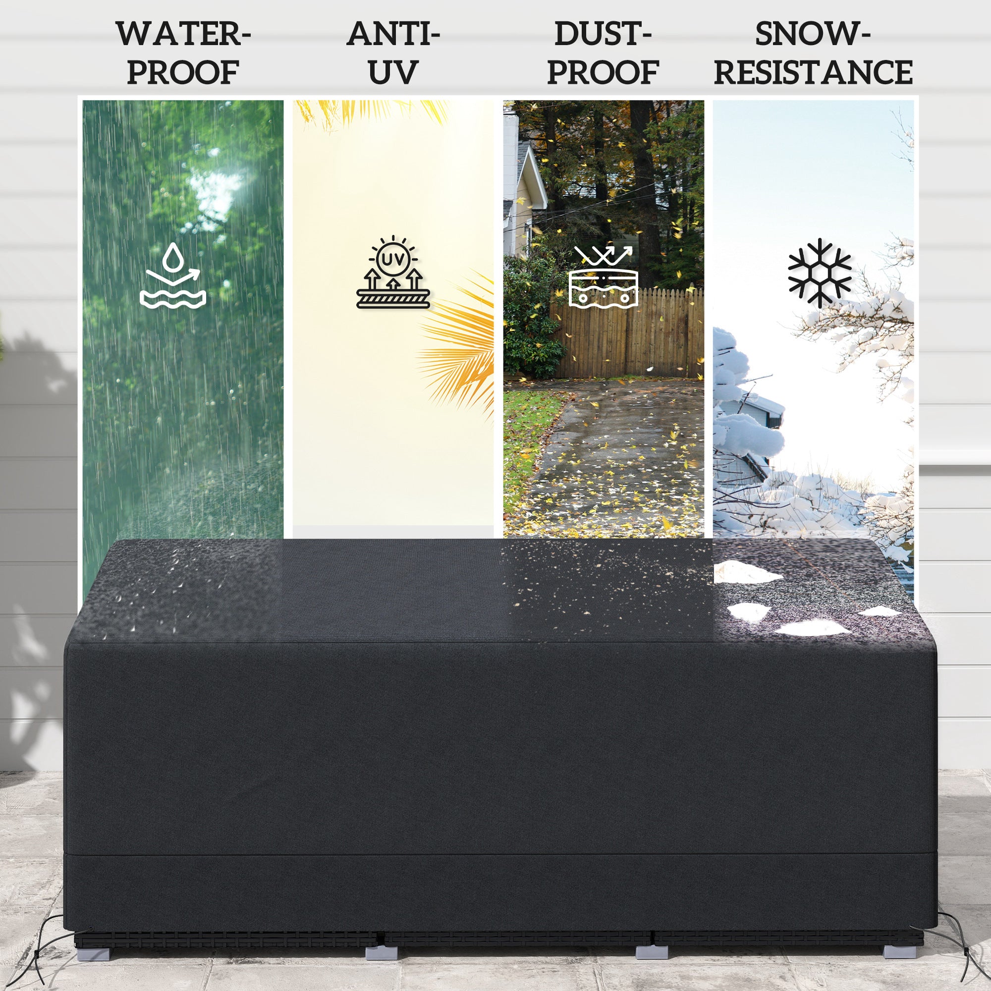 Outsunny Rectangular Patio Garden Furniture Cover Waterproof for 3 Seater Sofa Bistro Set, UV Resistant Protection 600D Oxford Fabric Rattan Lounge Clean Cover, 190 x 72 x 76cm, Black - North Peak Garden Furniture