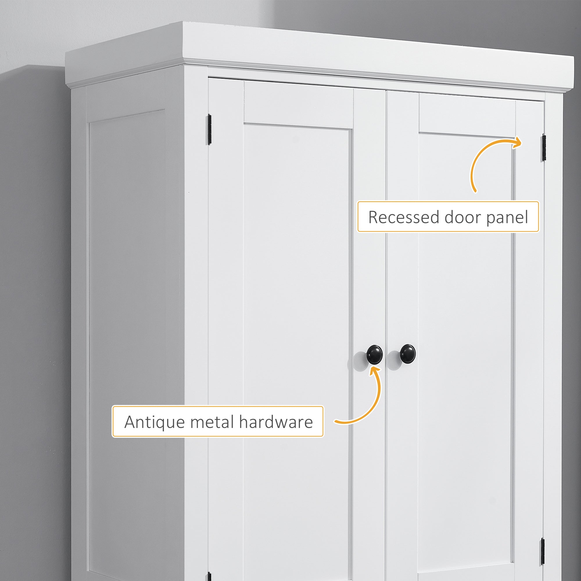 HOMCOM Freestanding Kitchen Cupboard, 184cm Tall Storage Cabinet with Doors and Shelves, Traditional Colonial 4-Door Kitchen Pantry Cupboard with Drawer, White - North Peak Garden Furniture