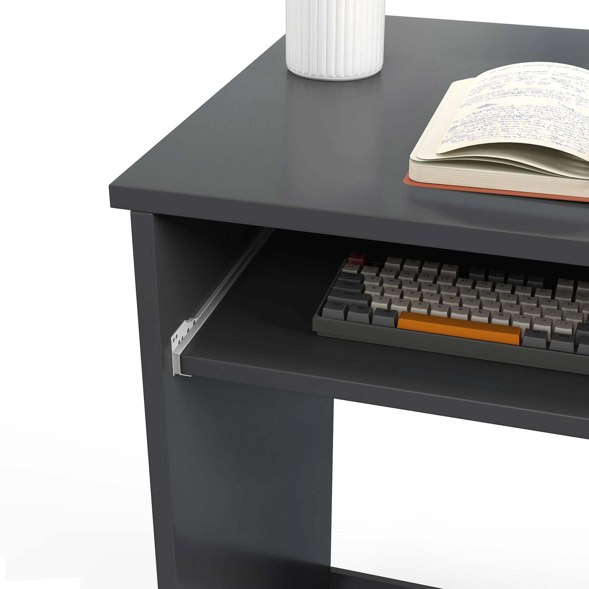 HOMCOM Compact Computer Desk with Keyboard Tray and Drawer, Study Desk, Writing Desk for Home Office, Grey - North Peak Garden Furniture