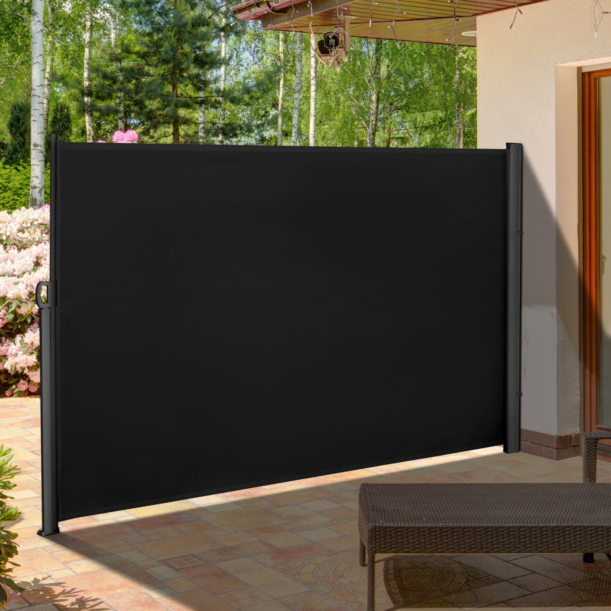 Outsunny Retractable Sun Side Awning Screen Fence Patio Garden Wall Balcony Screening Panel Outdoor Blind Privacy Divider (3x1.8M, Black) - North Peak Garden Furniture