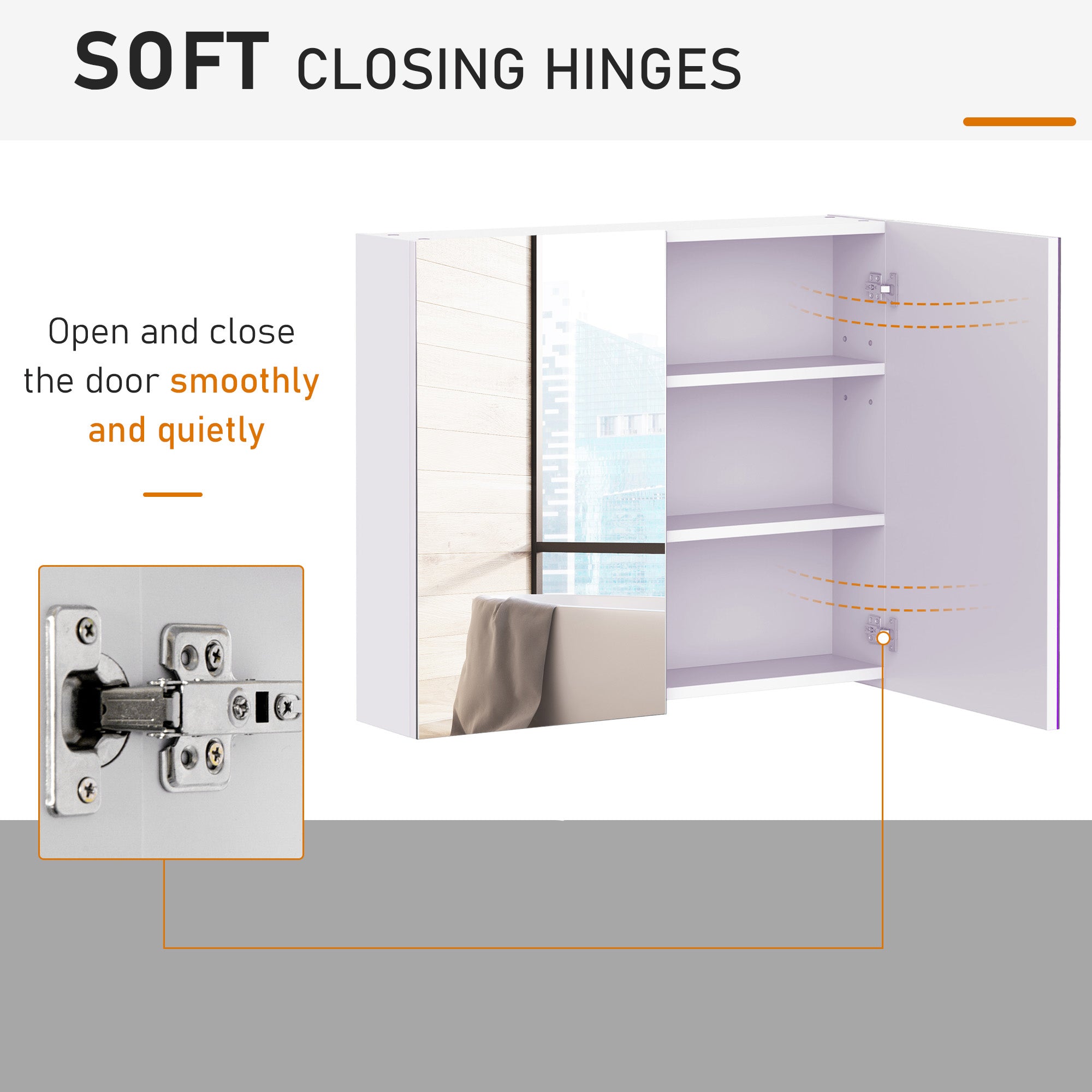 HOMCOM Mirror Cabinet, Wall Mount Bathroom Storage Cabinet with Adjustable Shelf, Double Door Cupboard, 70 x 15 x 60 cm, White - North Peak Garden Furniture