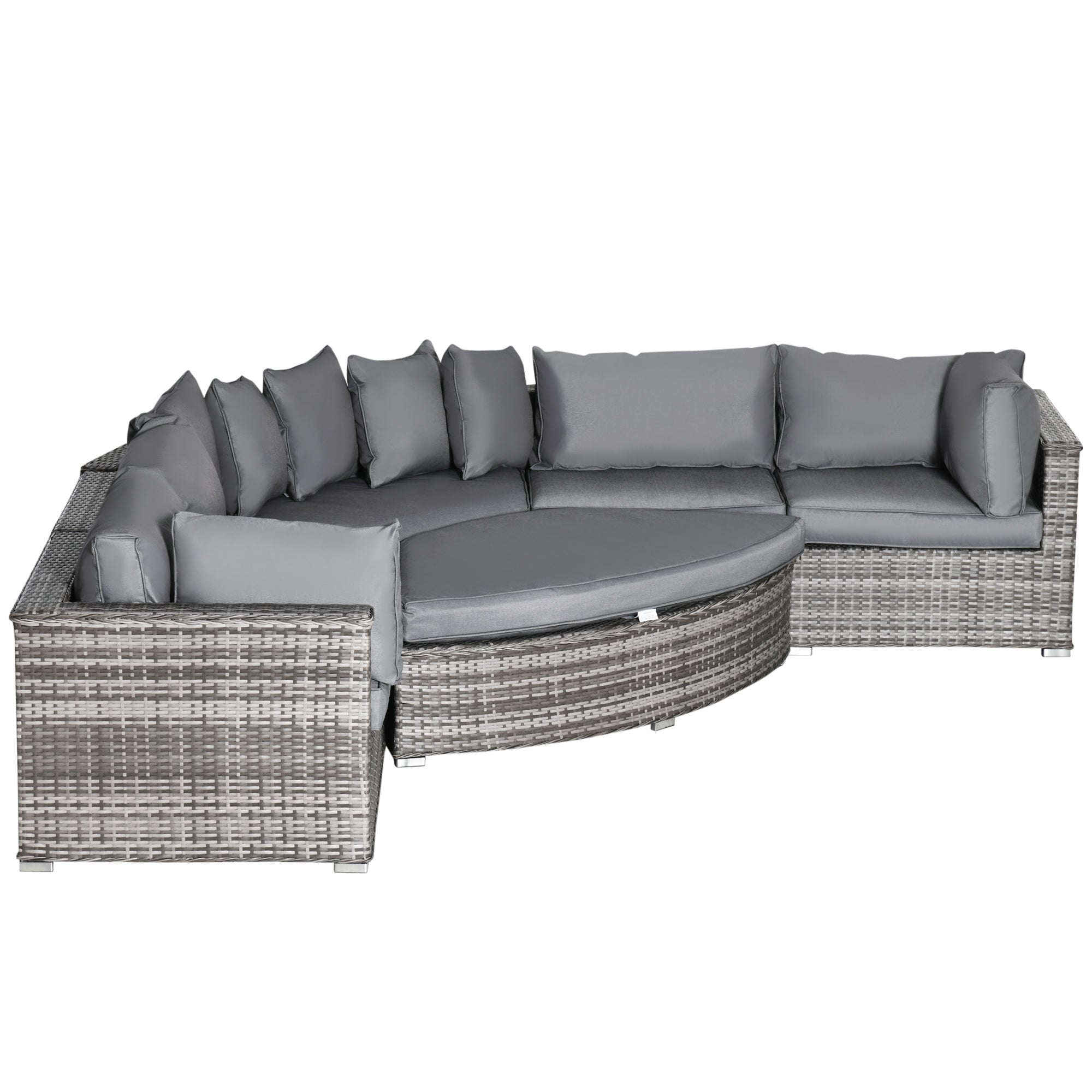 Outsunny 6-Seater Outdoor Rattan Wicker Sofa Set Half Round Patio Conversation Furniture Set w/ Cushions Grey | Aosom UK