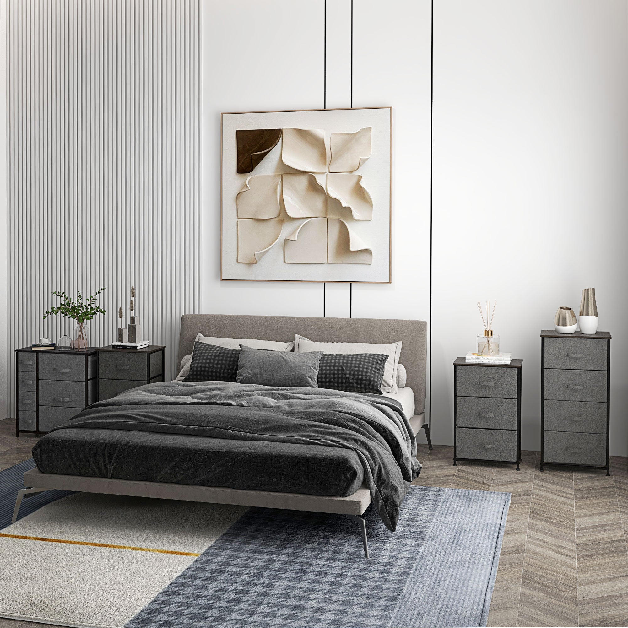 HOMCOM Chest of Drawers with 7 Drawers, Fabric Drawers with Large Storage Space, Drawers Dresser with Metal Frame, Adjustable Feet for Bedroom Living Room, Dark Grey - North Peak Garden Furniture
