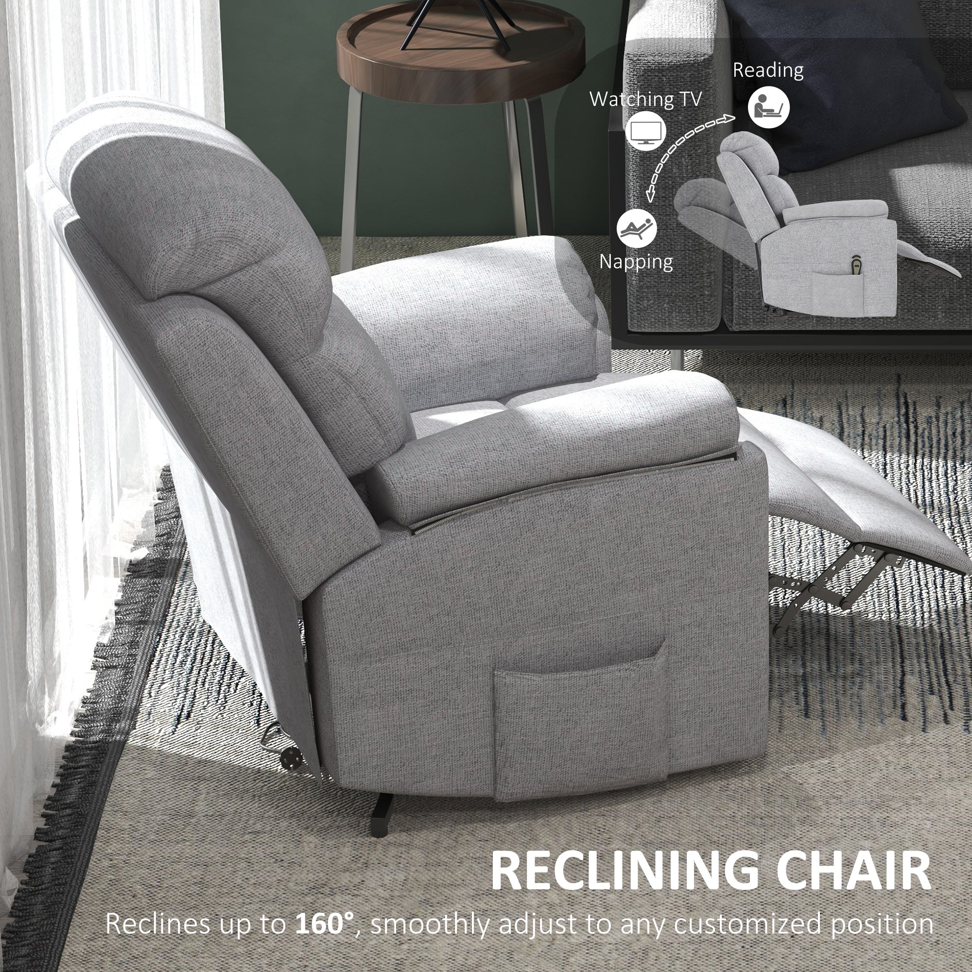HOMCOM Power Lift Chair Electric Riser Recliner for Elderly with Massage, Linen Fabric Sofa Lounge Armchair with Remote Control and Side Pocket, Grey - North Peak Garden Furniture