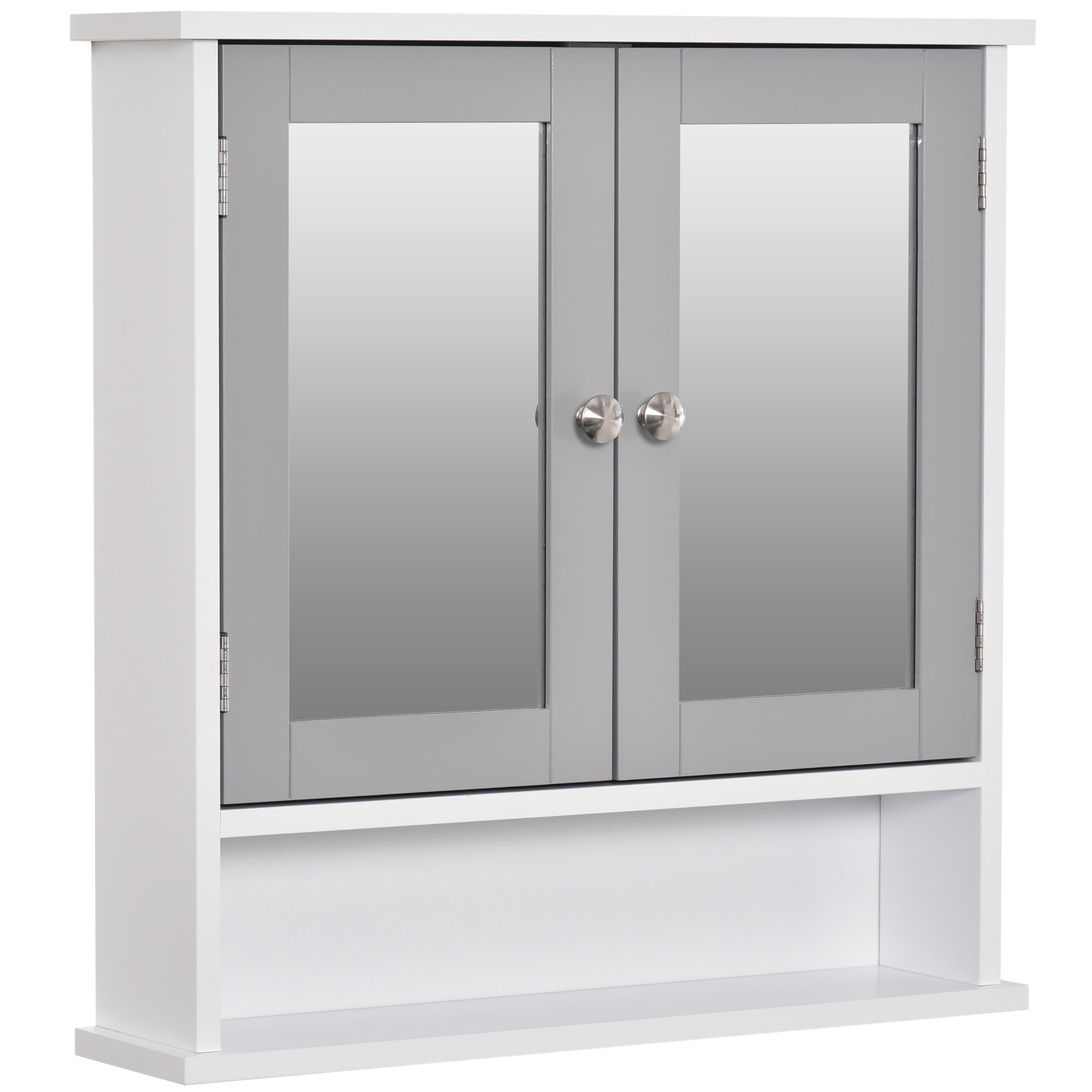 kleankin Mirror Cabinet Wall Mounted with Double Mirrored Doors, Hanging Cabinet with Cupboard and Shelf, Bathroom Wall Storage Organizer, Grey - North Peak Garden Furniture
