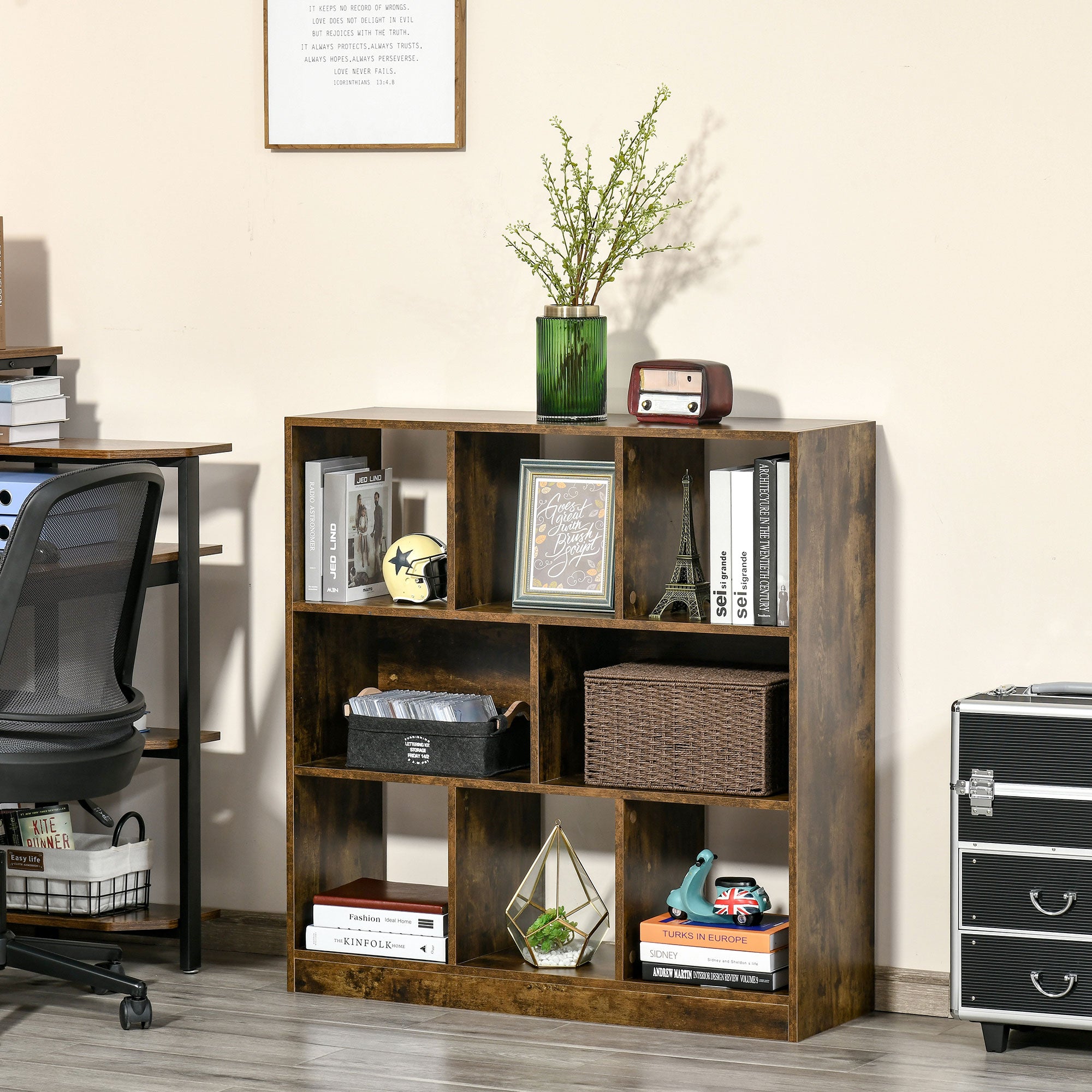 HOMCOM Storage Shelf 3-Tier Bookcase Display Rack Home Organizer for Home Office, Living Room, Playroom, Rustic Brown - North Peak Garden Furniture