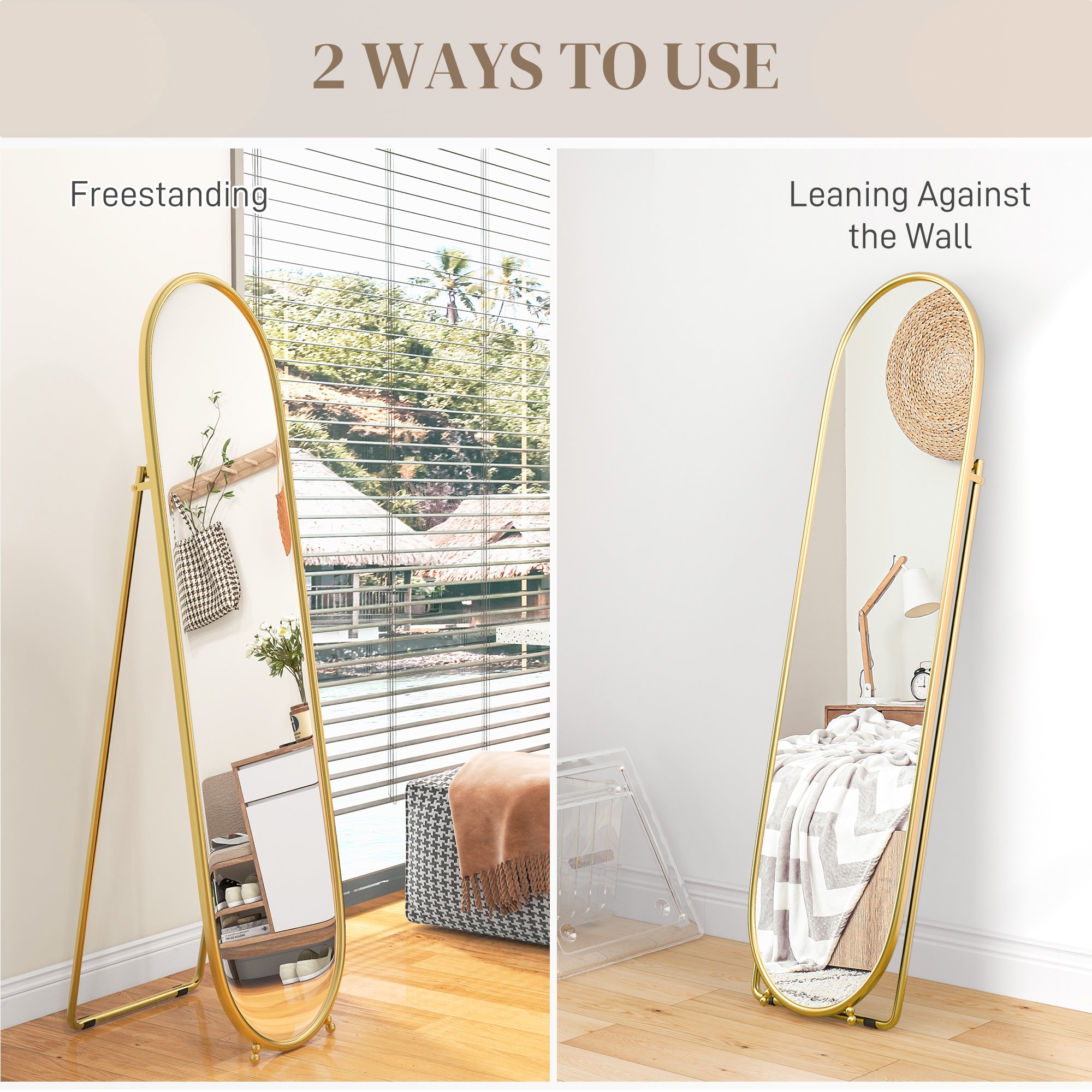 HOMCOM Three-Way Curved Full Length Mirror - Gold Tone - North Peak Garden Furniture