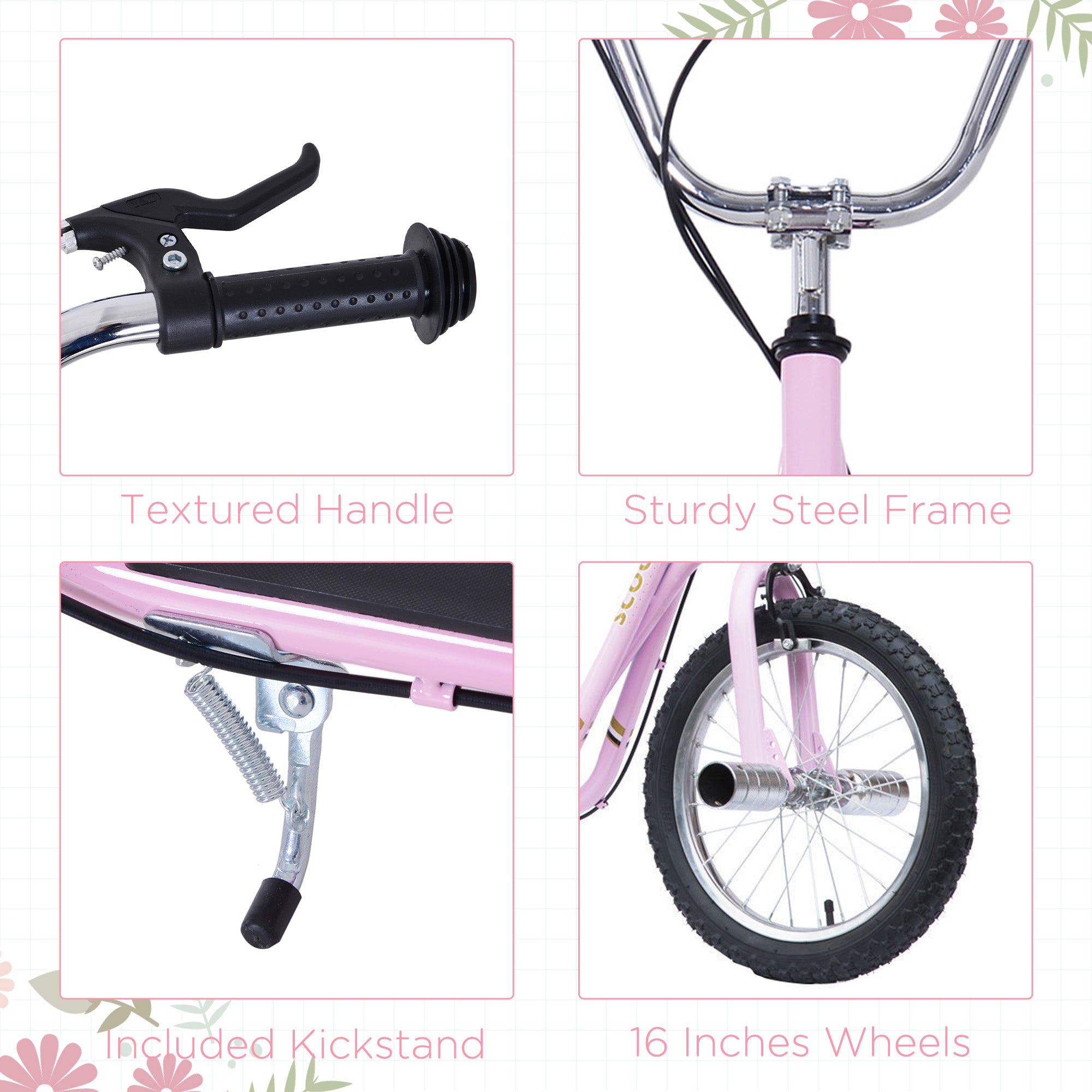 HOMCOM Kids Scooter Children Stunt Scooter for 5+ Years, Big Wheels Scooter with Adjustable Height Handlebar, Front Rear Dual Brakes, Pink - North Peak Garden Furniture