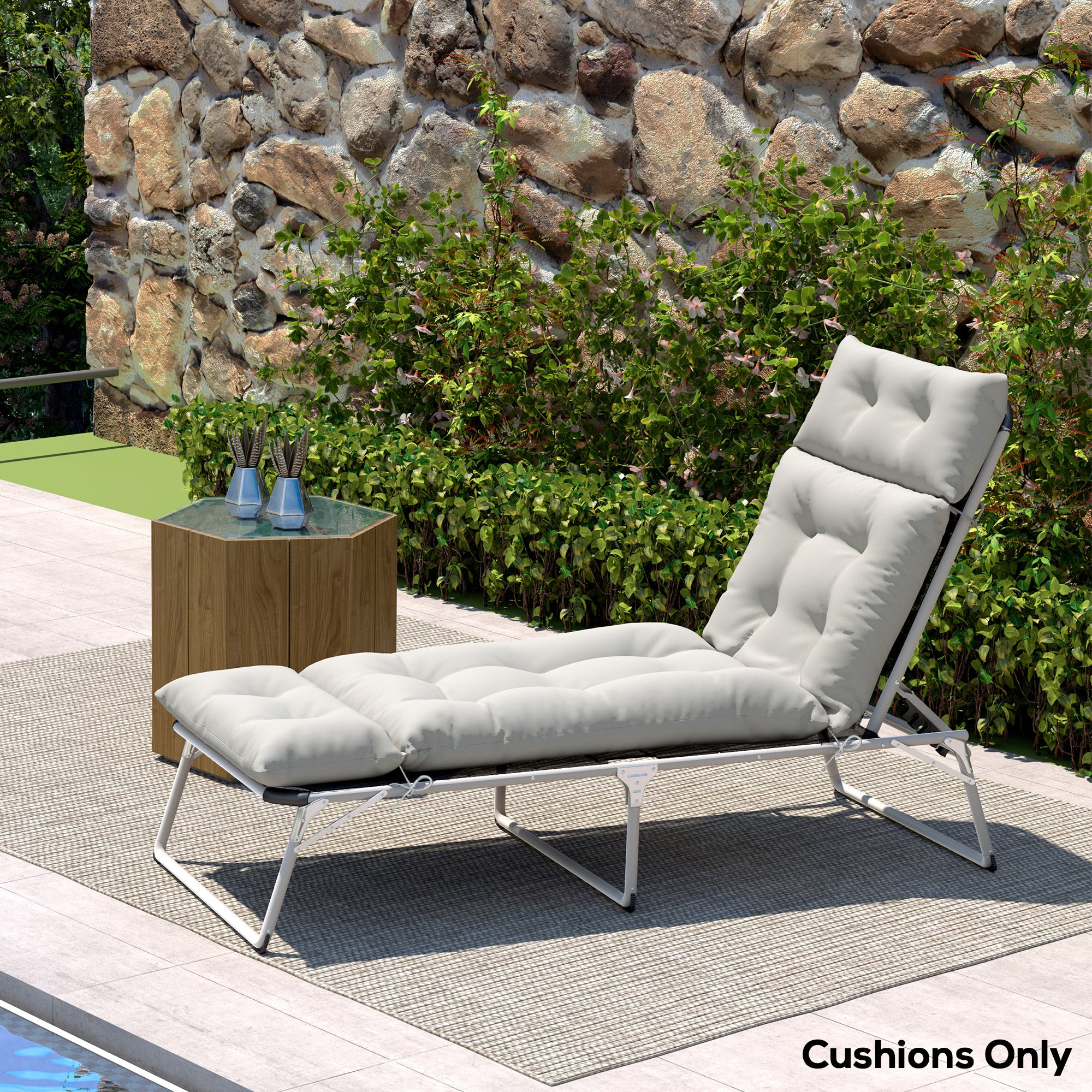 Outsunny Sun Lounger Cushion Only, 190x56x10cm Garden Lounge Chair Cushion, UPF20+ 220gsm Fabric, Thick Sunbed Replacement Cushion with 6 Ties, Light Grey