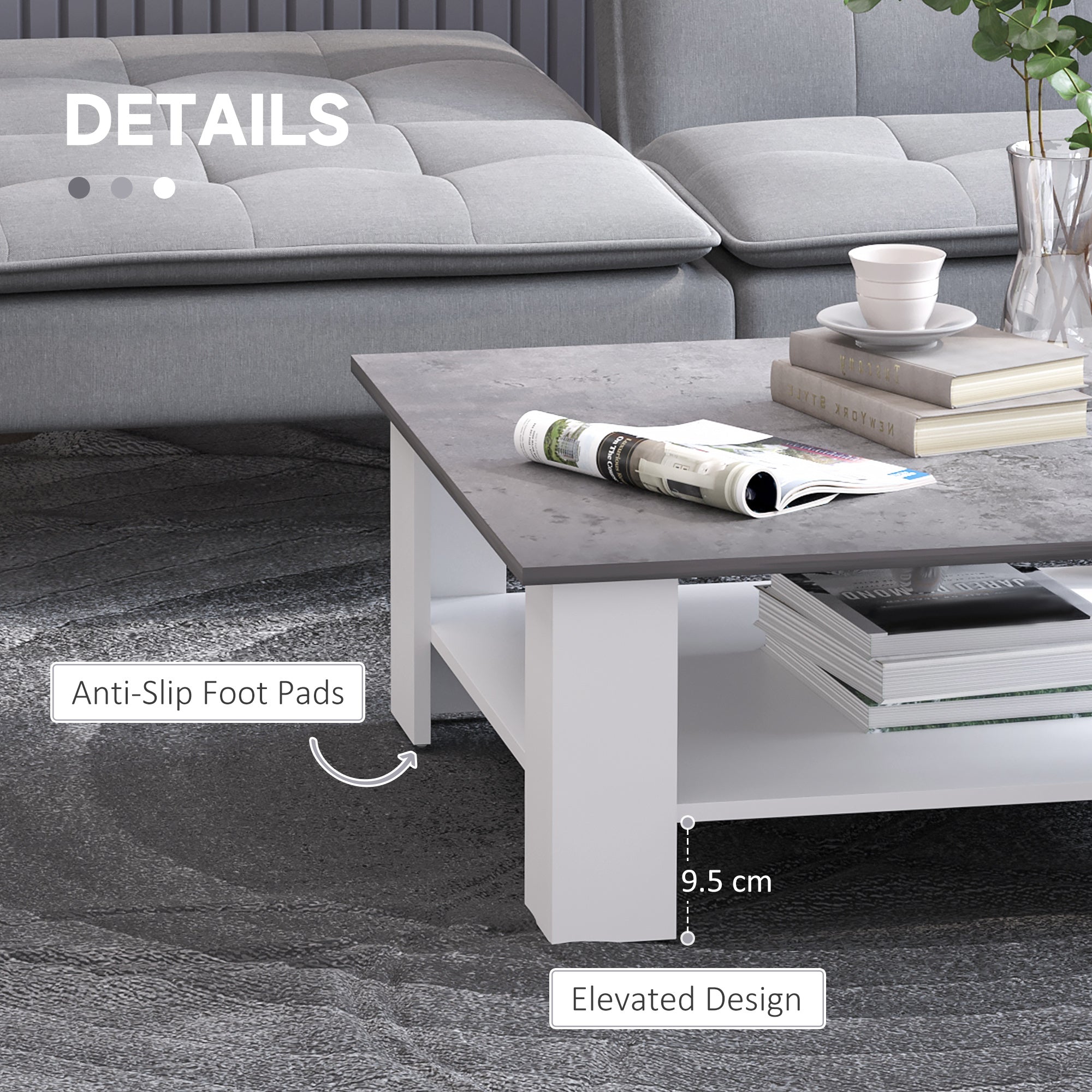 HOMCOM Square Coffee Table, Wooden Coffee Table with Storage, Cocktail Center Tea Table for Home Office, 80W x 80D x 31.5Hcm, Grey and White - North Peak Garden Furniture