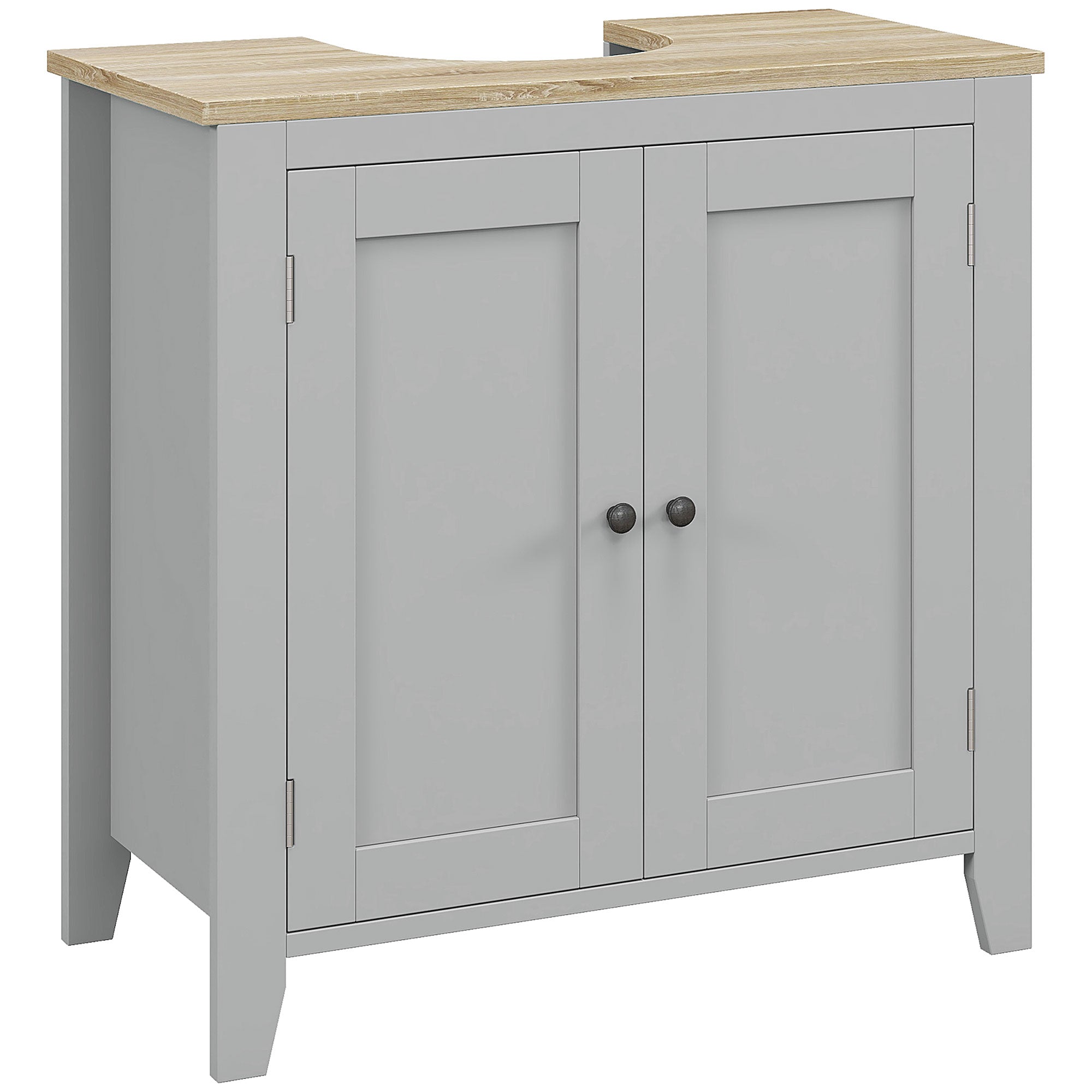kleankin Under Sink Cabinet, Bathroom Sink Cabinet with 2 Doors, Pedestal Under Sink Design, Freestanding Bathroom Cupboard with Adjustable Shelf, Grey - North Peak Garden Furniture