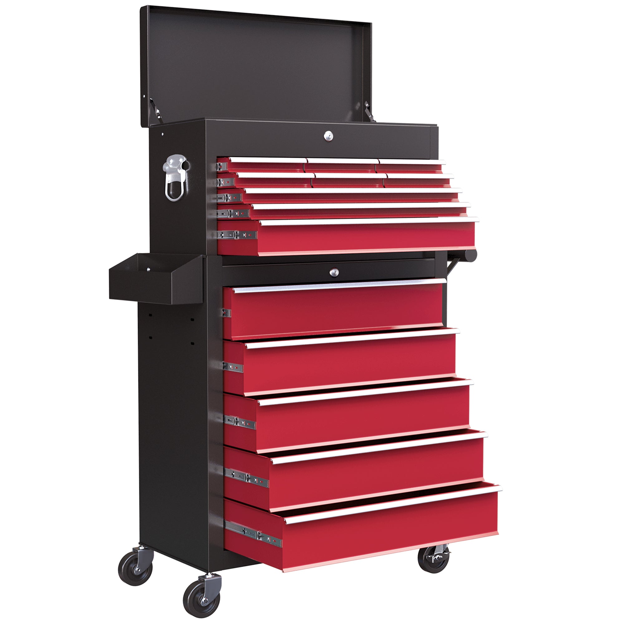 HOMCOM 19 Drawer, Two-Part Tool Storage Chest on Wheels - Red