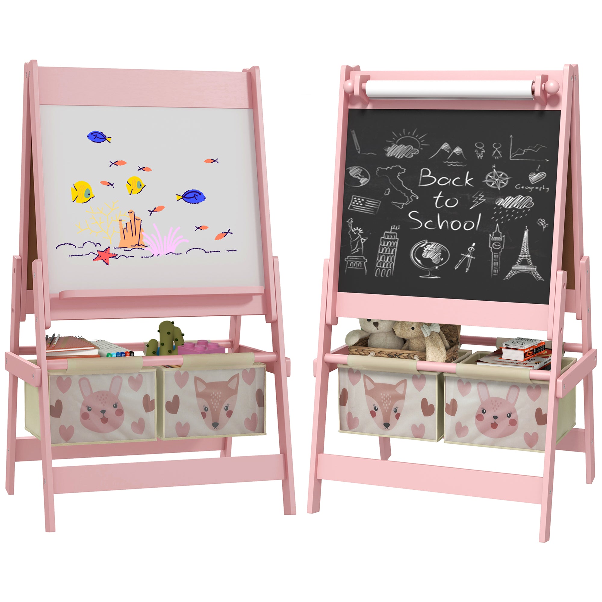 AIYAPLAY Three-In-One Kids Easel with Paper Roll, Art Easel, with Storage - Pink