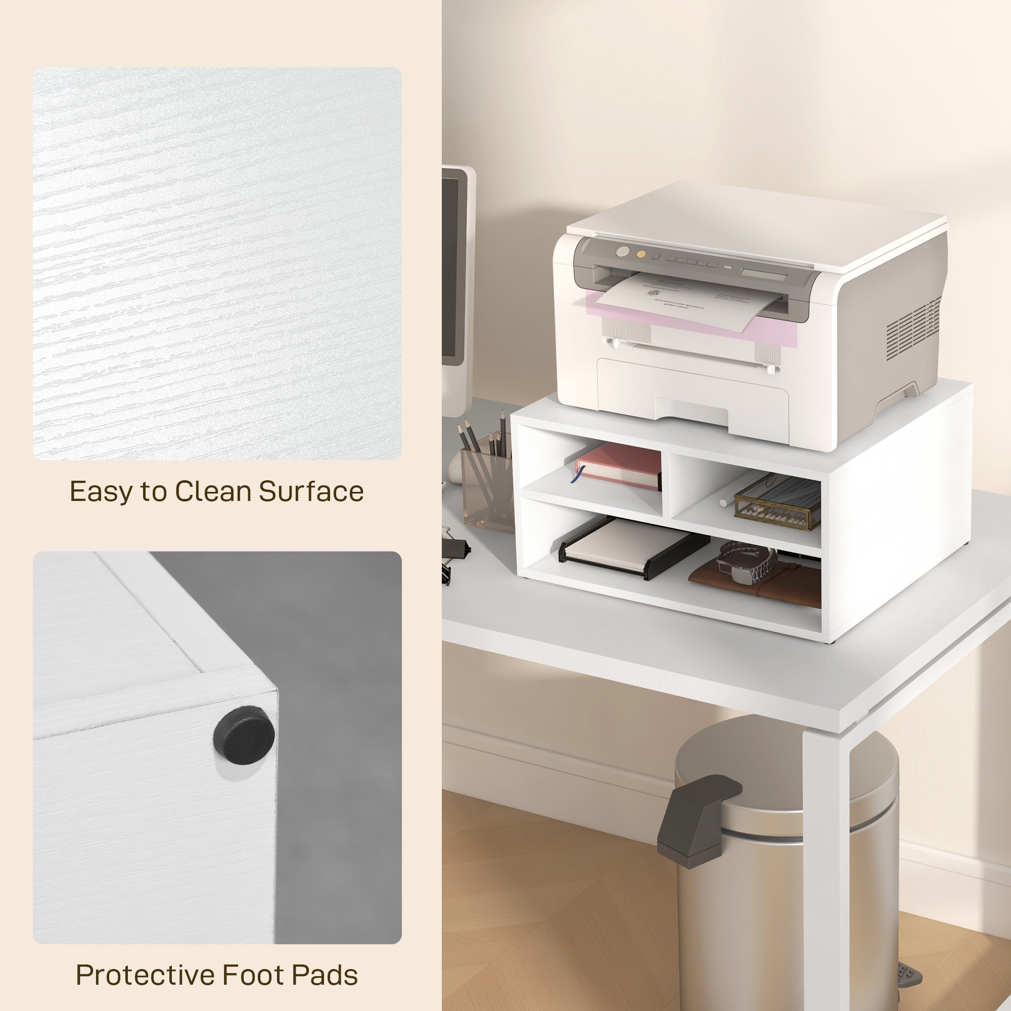 HOMCOM Three-Compartment Printer Storage Cabinet - White - North Peak Garden Furniture