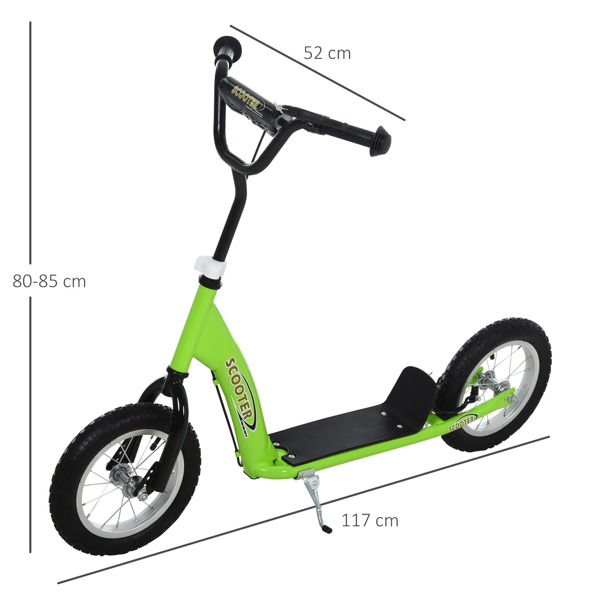 HOMCOM Teen Kids Stunt Scooter w/ Adjustable Handlebar, 12 Inch Rubber Tyres, Dual Brakes, Green