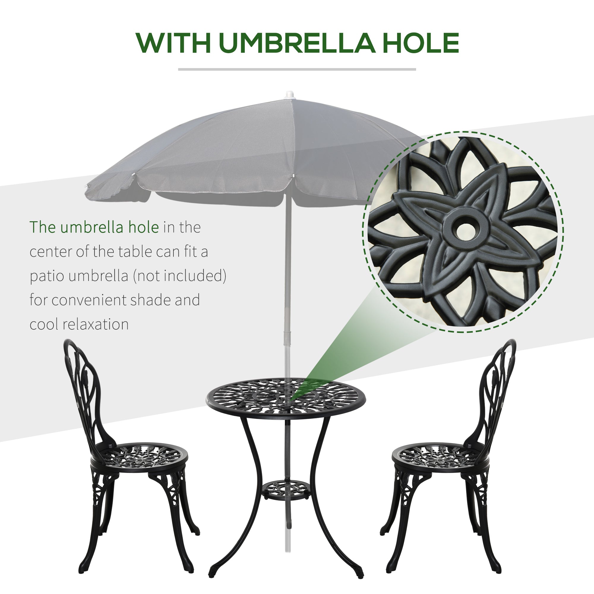 Outsunny Three-Piece Aluminium Floral Bistro Garden Set - Black - North Peak Garden Furniture