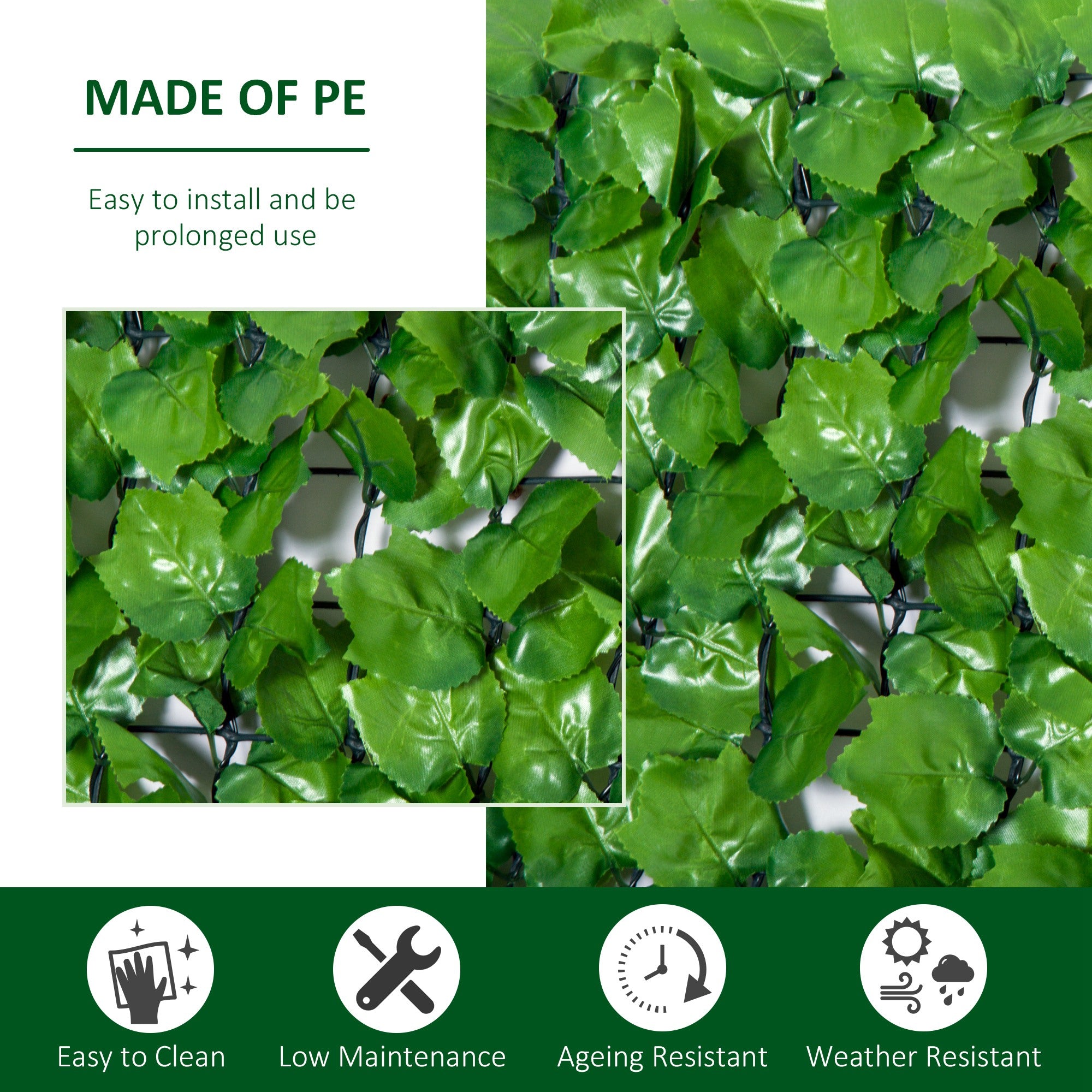 Outsunny 3 x 1m Artificial Leaf Wall - Green - North Peak Garden Furniture