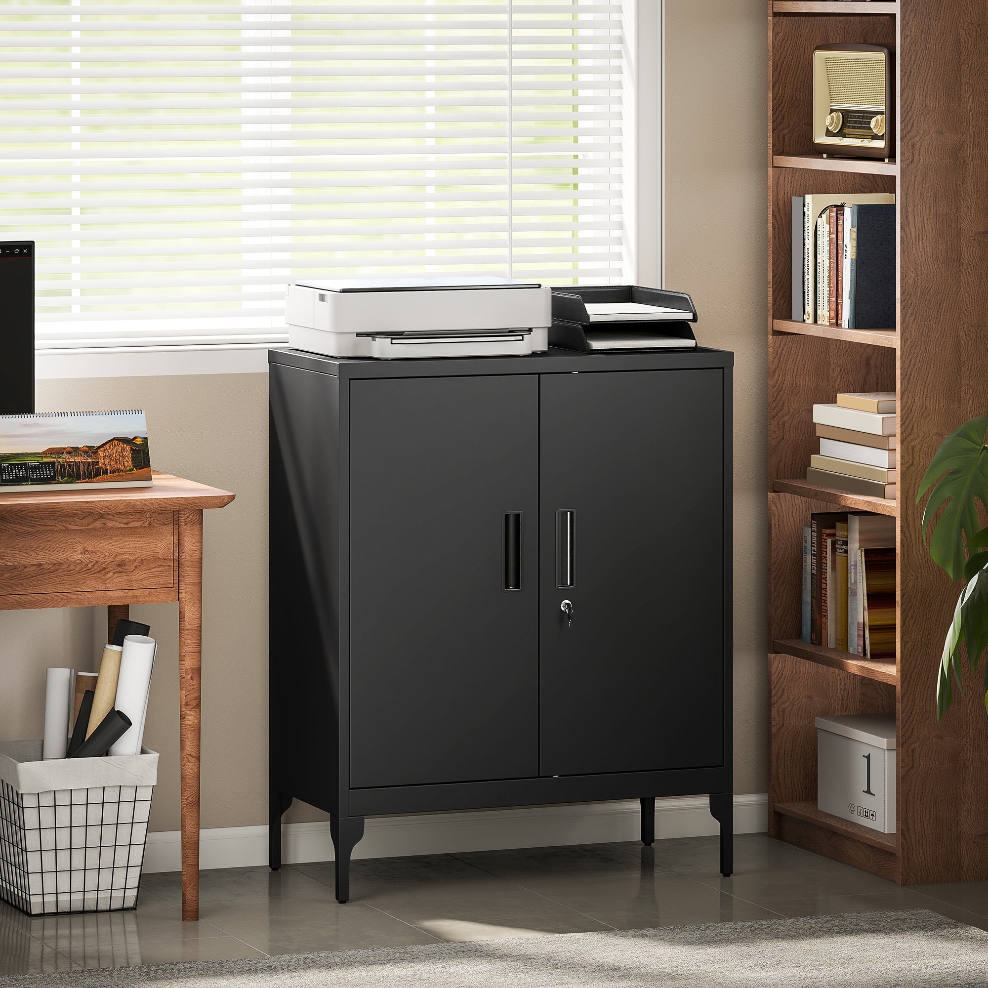 HOMCOM Metal Storage Cabinet with Lock and Adjustable Shelves - Black