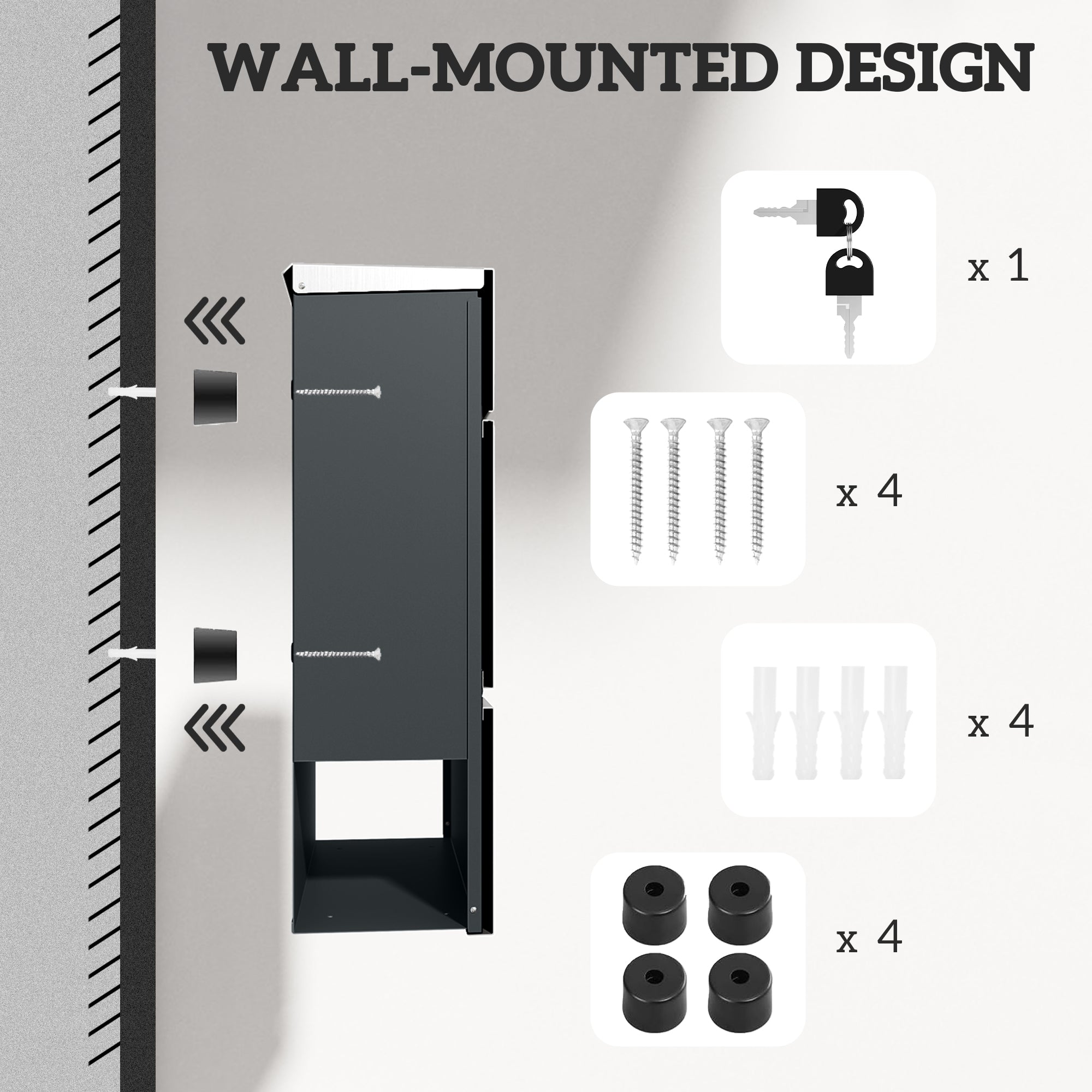 HOMCOM Wall Mounted Post Box with Viewing Window, 2 Lock, Modern Galvanised Steel Mailbox with Copper Core, Weatherproof Letterbox for Outdoor Use, Easy to Install, Silver - North Peak Garden Furniture