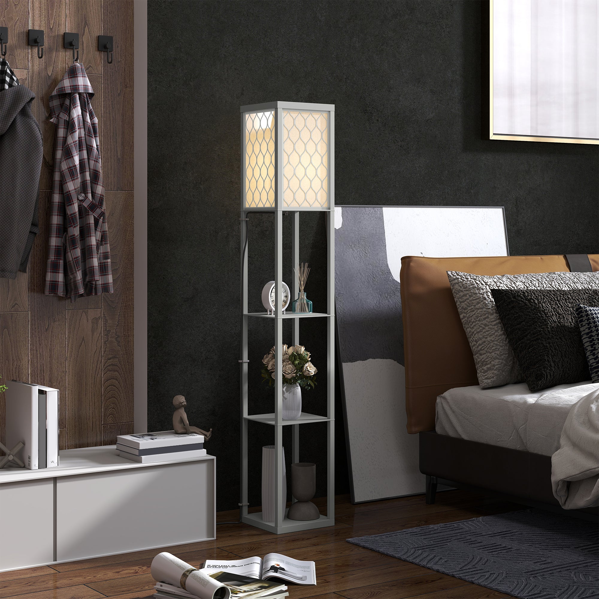 HOMCOM Three-Shelf Standing Lamp - Grey/White - North Peak Garden Furniture