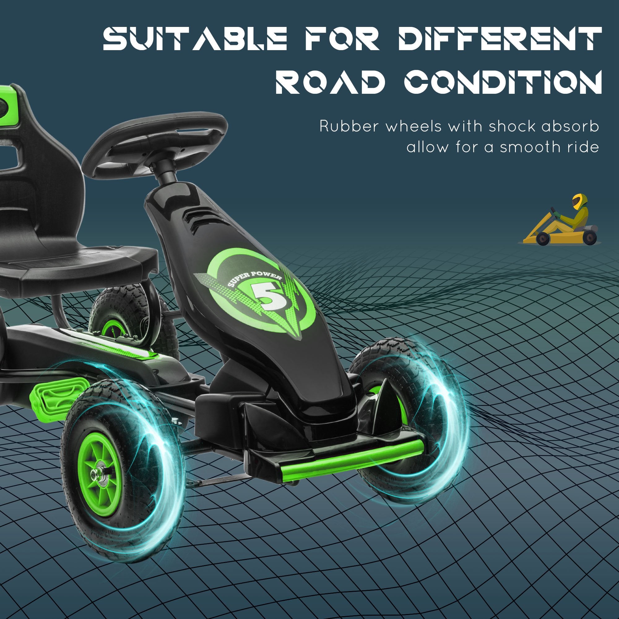 HOMCOM Kids Pedal Go Kart, with Adjustable Seat, Inflatable Tyres - Green - North Peak Garden Furniture