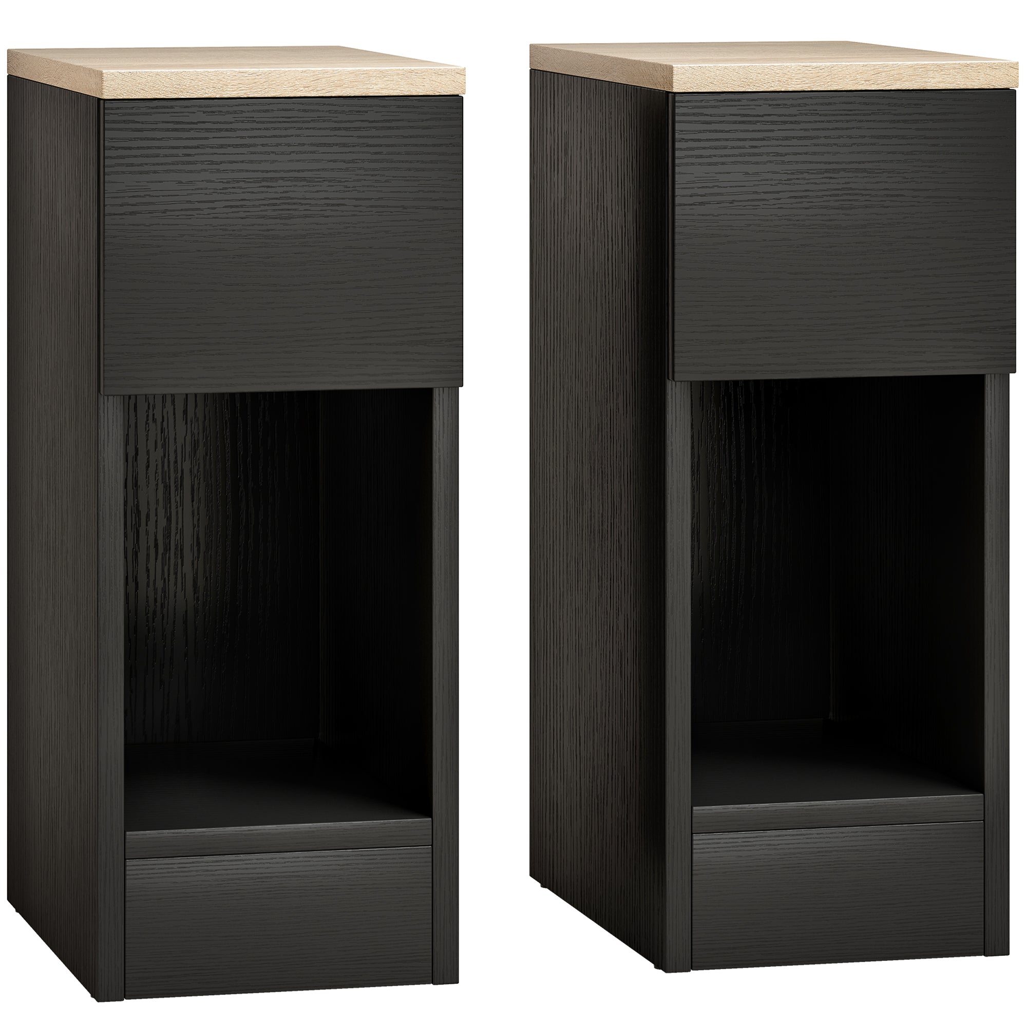 HOMCOM Set of Two Modern Storage Bedside Tables - Black