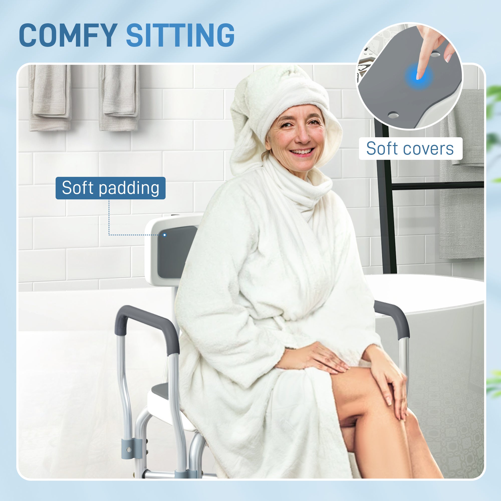 HOMCOM Shower Chair with Upgraded U-shaped Seat and Reinforced Crossbars, Height Adjustable Padded Bath Chair with Non-slip Feet for Elderly Seniors Disabled Handicap, Tool-Free Assembly, Grey - North Peak Garden Furniture