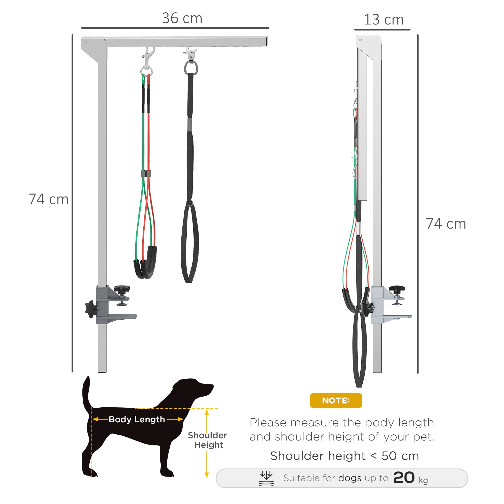 PawHut Adjustable Pet Grooming Arm, with Clamp, Haunch Holders & Grooming Loop - Sliver-Tone - North Peak Garden Furniture