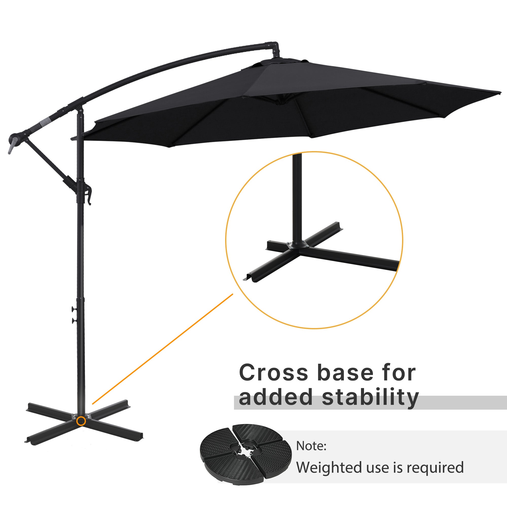 Outsunny 2.45m Overhanging Cantilever Parasol, with Cross Base - Black - North Peak Garden Furniture