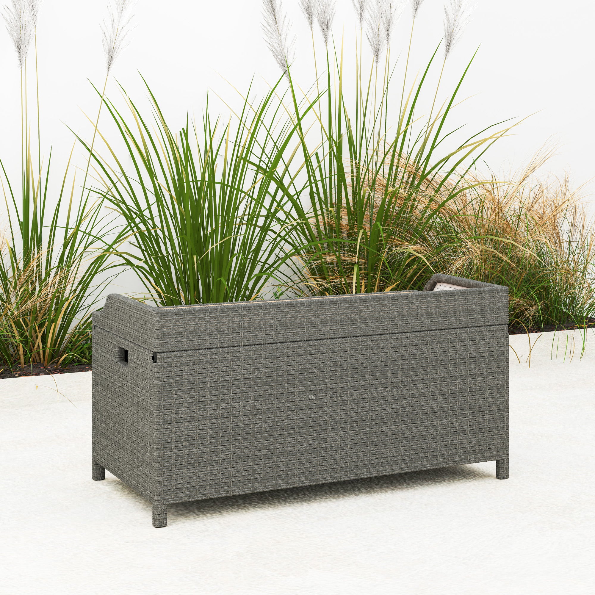 Outsunny 130 L Rattan Garden Storage Box, with Seat - Grey - North Peak Garden Furniture