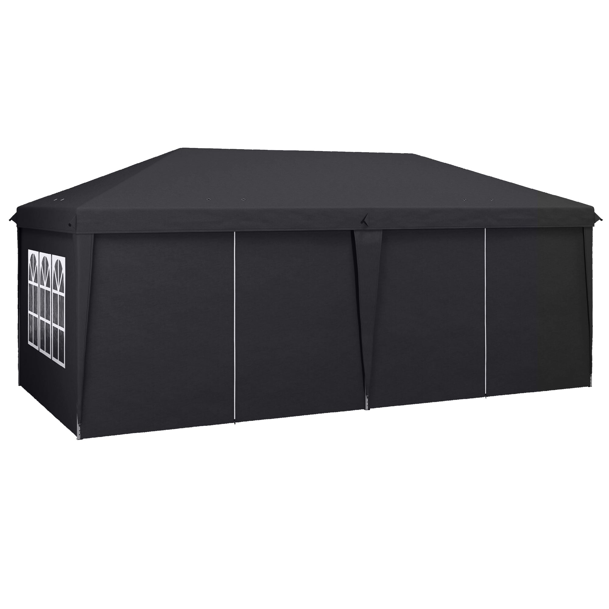 Outsunny 3 x 6 m Pop Up Gazebo with Sides and Windows, Height Adjustable Party Tent with Storage Bag for Garden, Camping, Event, Grey | Aosom UK