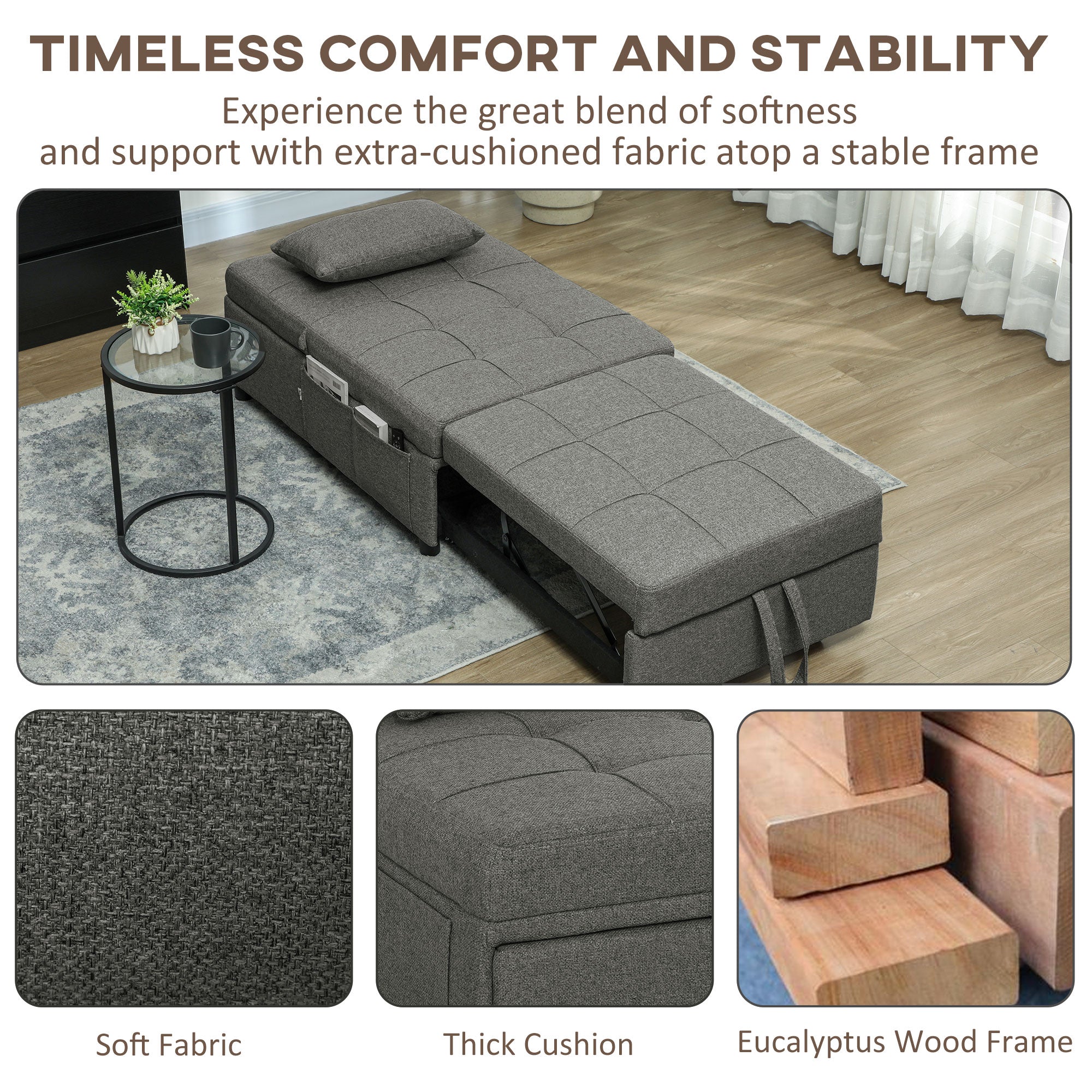 HOMCOM Four-In-One Single Sleeper Chair - Dark Grey - North Peak Garden Furniture