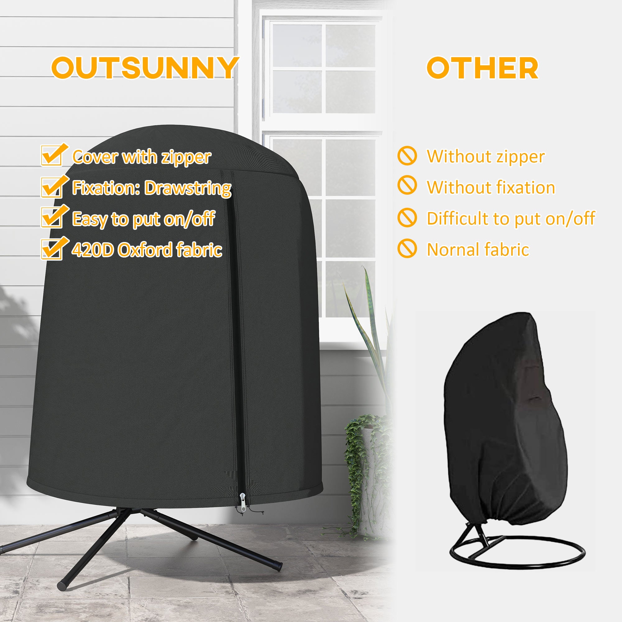 Outsunny 190 x Φ128cm Hanging Egg Chair Furniture Cover - Black - North Peak Garden Furniture