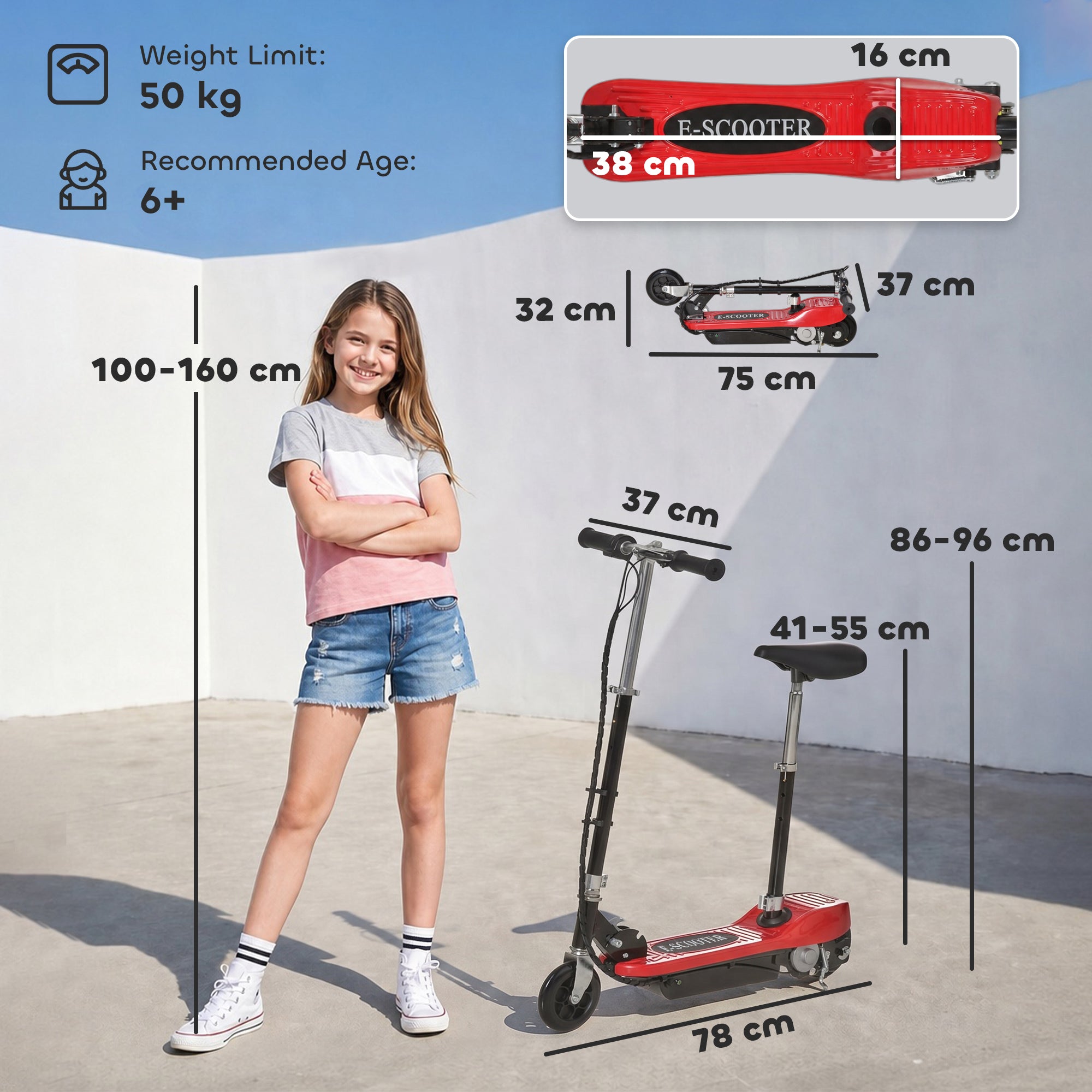 HOMCOM Outdoor Ride On Powered Scooter Sporting Toy 120W Motor Bike 2 x 12V Battery - Red