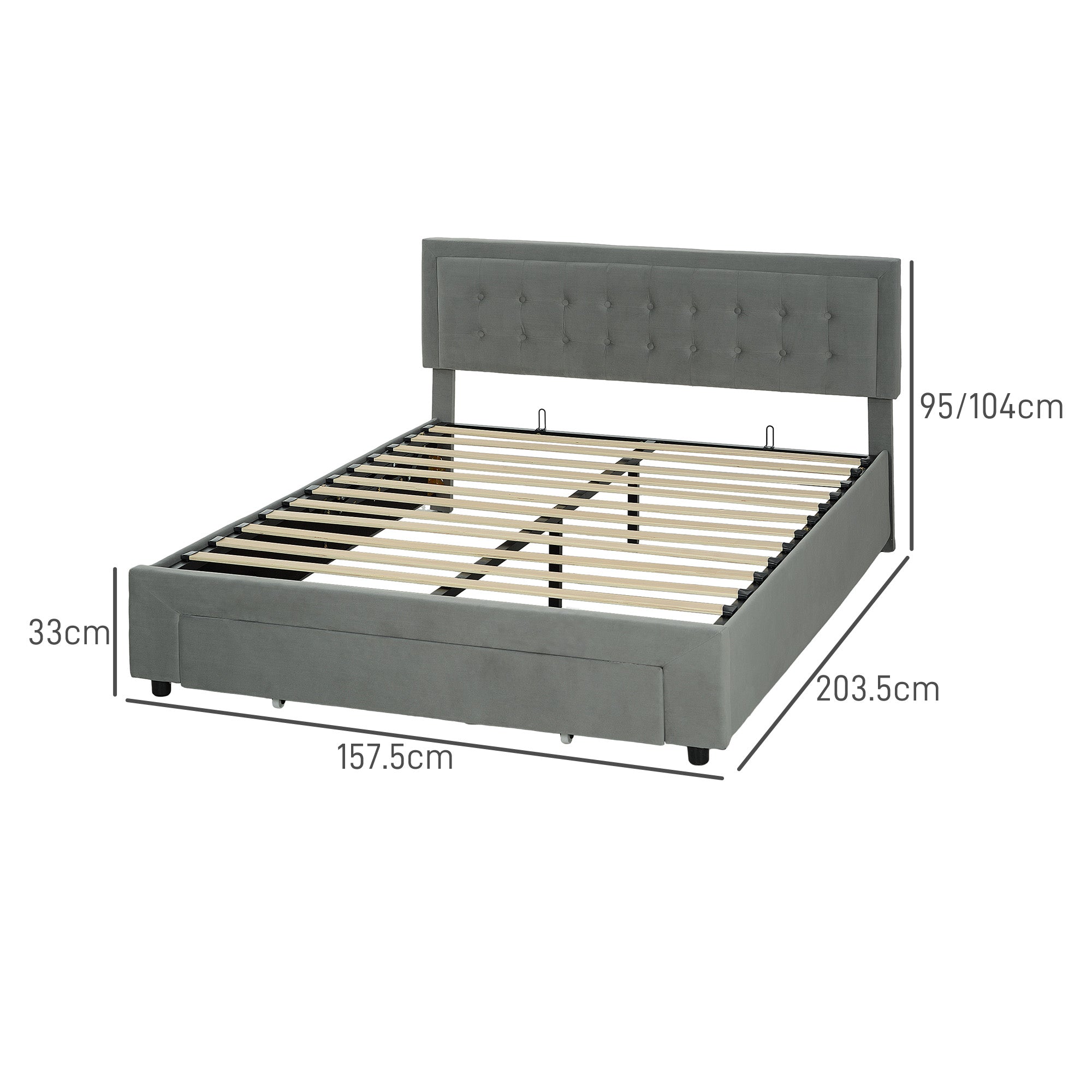 HOMCOM King Size Ottoman Bed Frame, with Front Drawer - Grey