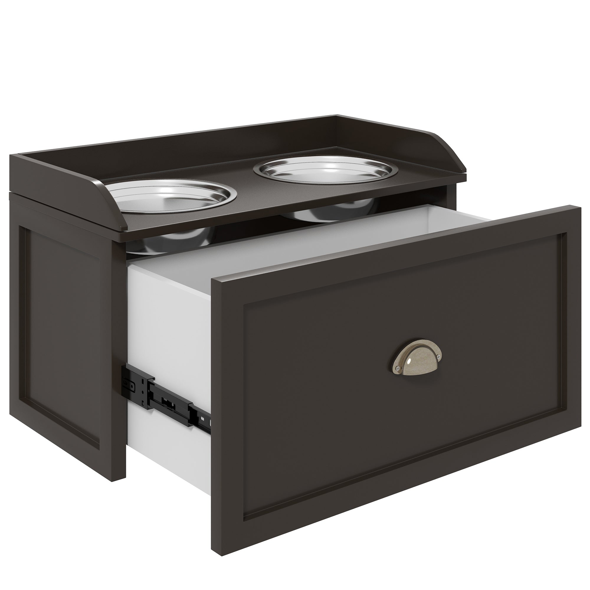 PawHut Stainless Steel Raised Dog Bowls, with 21L Storage Drawer for Large Dogs - Brown - North Peak Garden Furniture