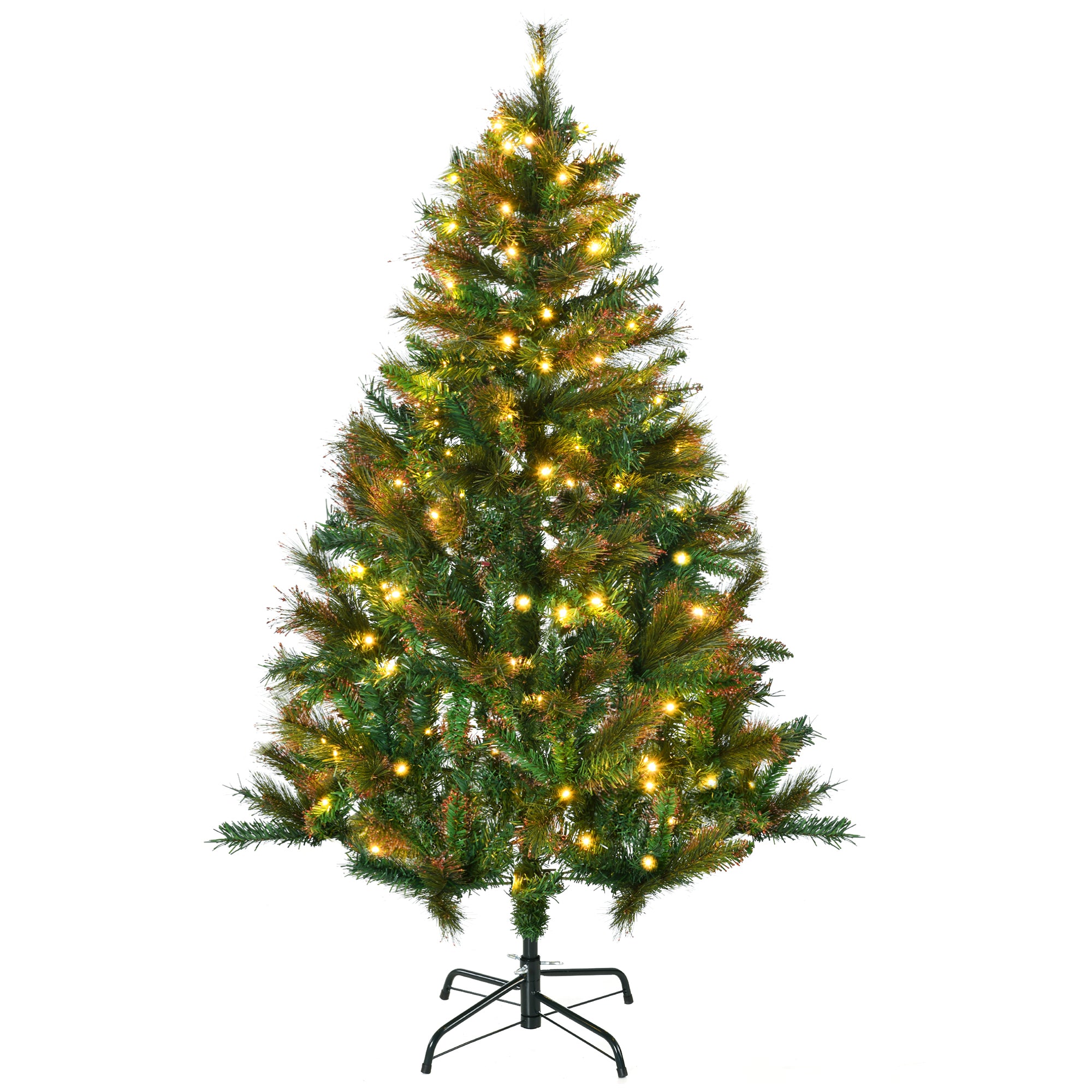 HOMCOM 1.5m 5ft Pre-Lit Christmas Tree Artificial Spruce Xmas Tree Warm White LED Holiday Décor with Metal Stand - North Peak Garden Furniture
