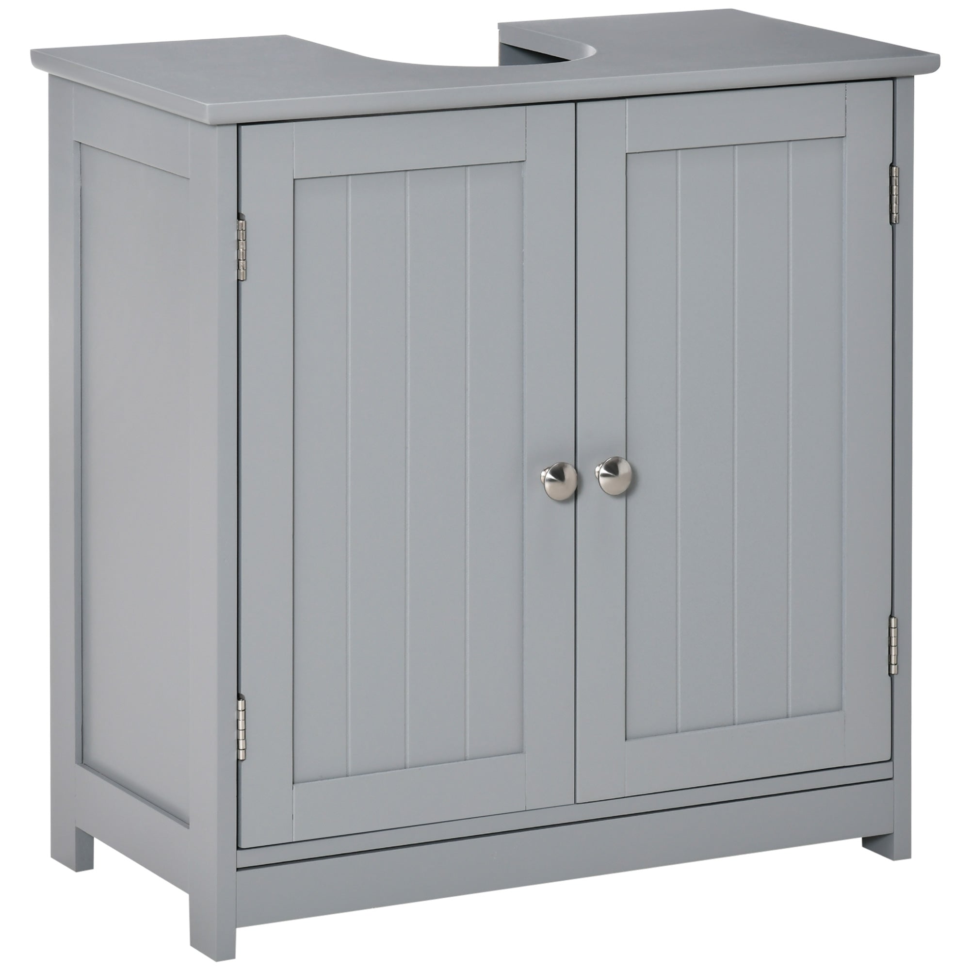 kleankin 60x60cm Under-Sink Storage Cabinet w/ Adjustable Shelf Handles Drain Hole Bathroom Cabinet Space Saver Organizer Grey - North Peak Garden Furniture