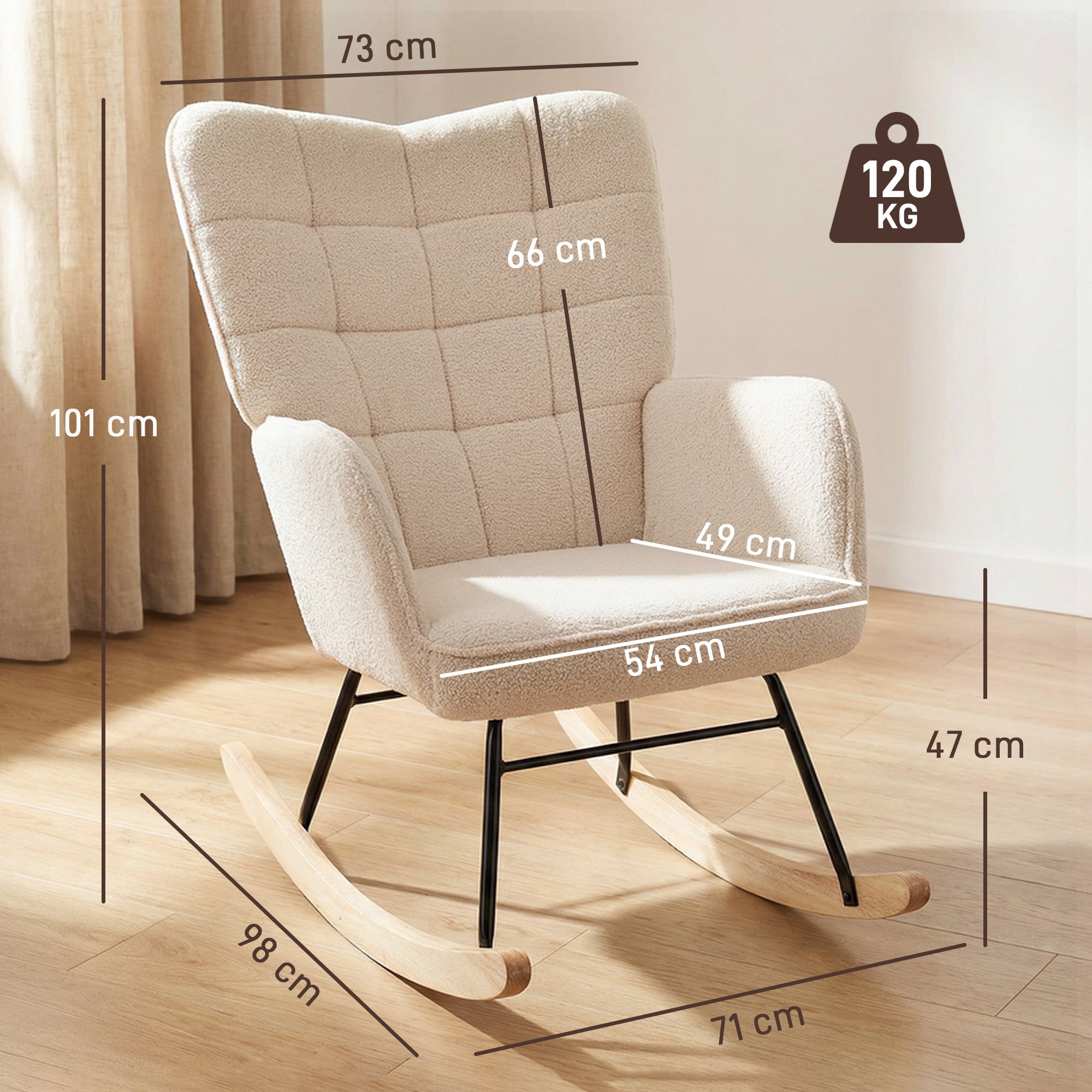 HOMCOM Berber Fleece Nursery Glider Rocker for Nursing, Wingback Rocking Chair for Living Room, Beige
