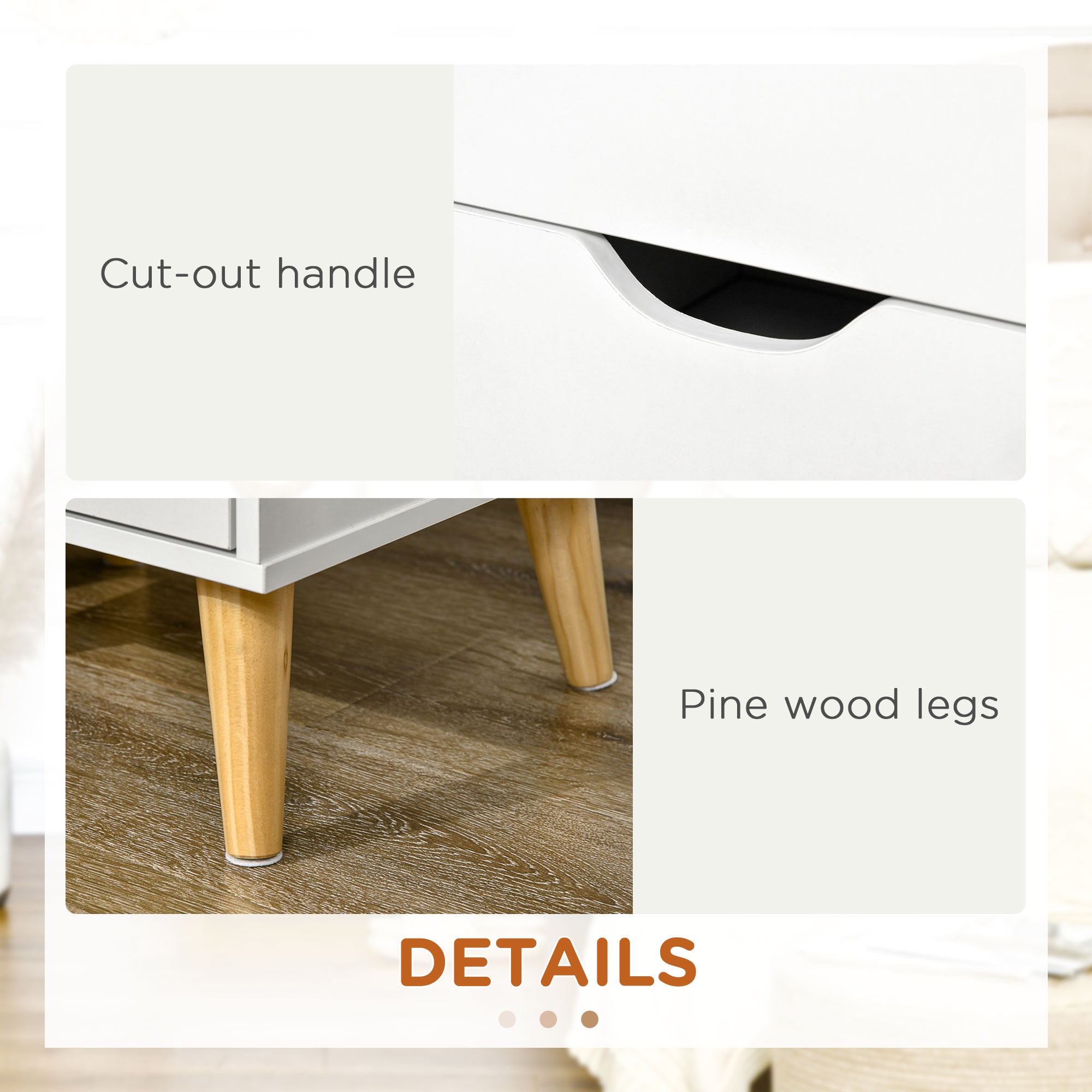 HOMCOM Bedside Table, Bedside Cabinet with 2 Drawers, Side End Table with Pine Wood Legs for Bedroom Living Room, White - North Peak Garden Furniture